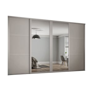 Image of Spacepro 762mm Cashmere Shaker frame 3 panel & 2x Single panel Mirror Sliding Wardrobe Door Kit