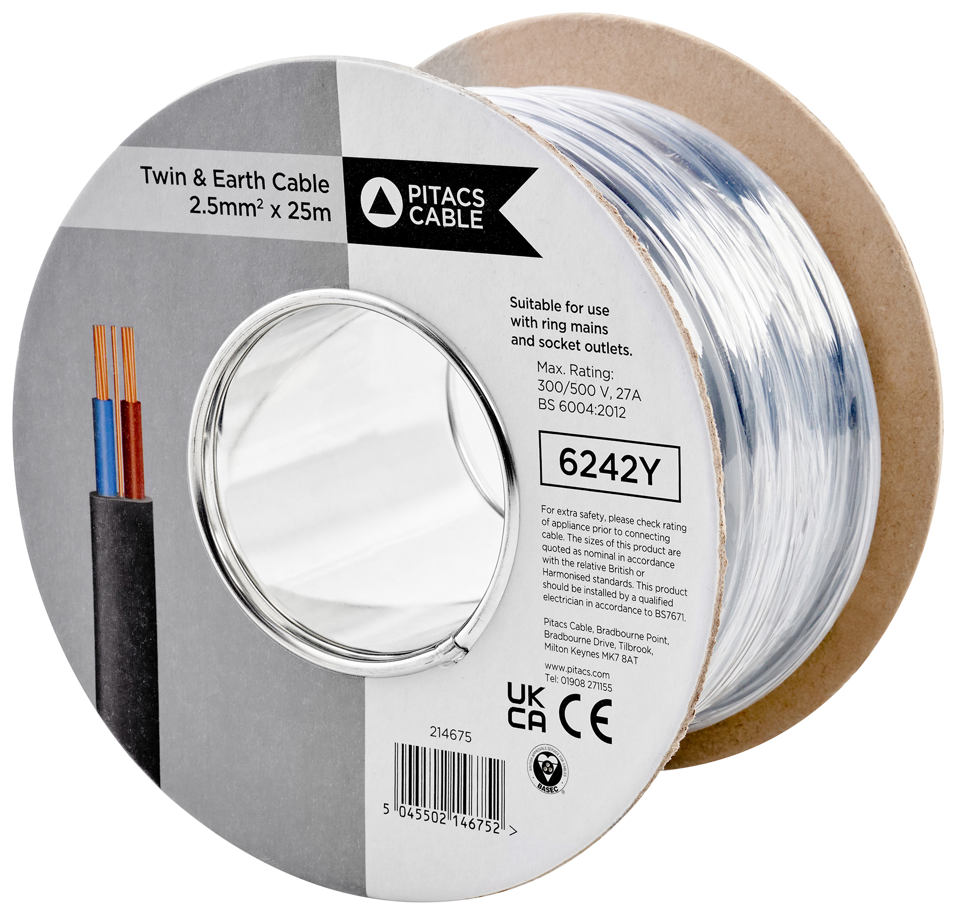 Image of Twin & Earth 6242Y Grey Cable - 2.5mm² - 25m