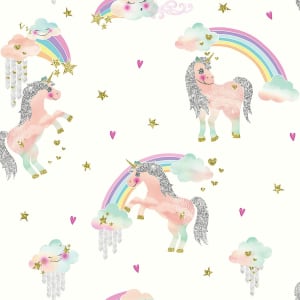 Arthouse Rainbow Unicorn White Wallpaper 10.05m x 53cm