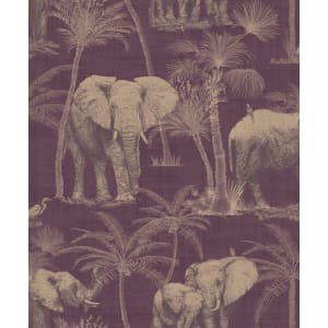 Arthouse Elephant Grove Aubergine Wallpaper 10.05m x 53cm