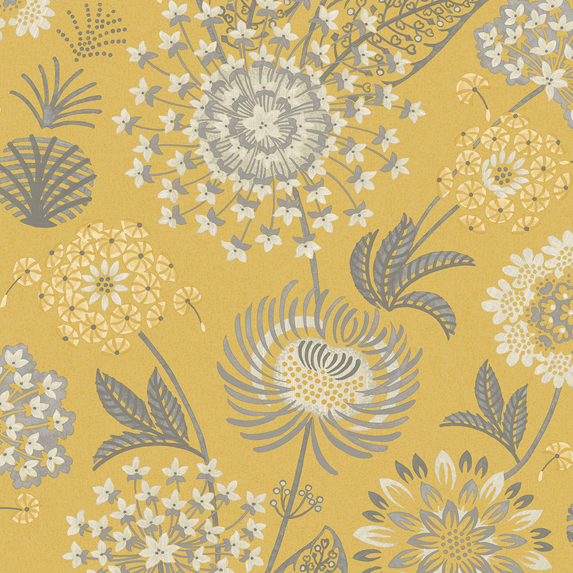 Arthouse Vintage Bloom Mustard Yellow Wallpaper - 10.05m x 53cm