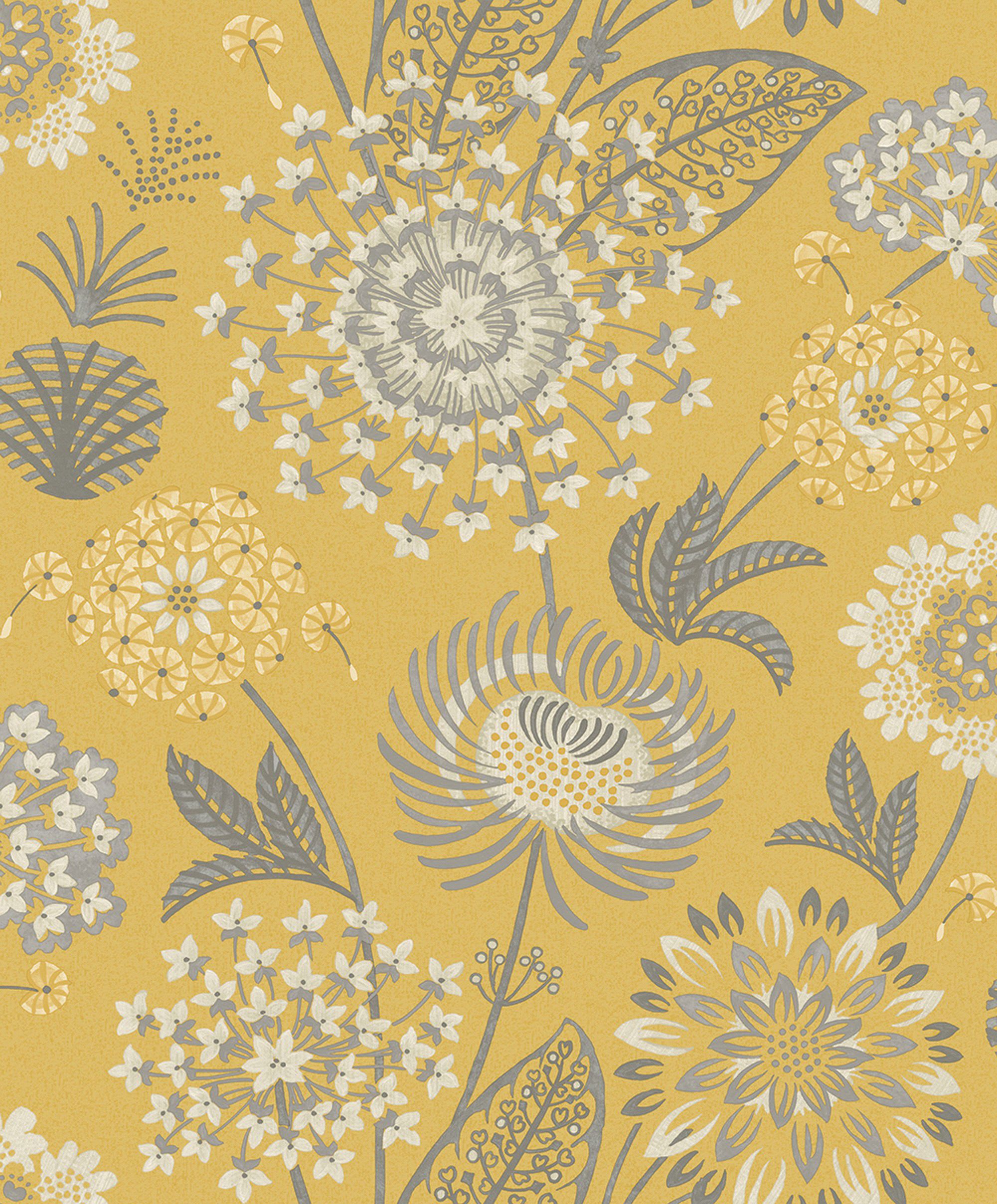Arthouse Vintage Bloom Mustard Yellow Wallpaper - 10.05m