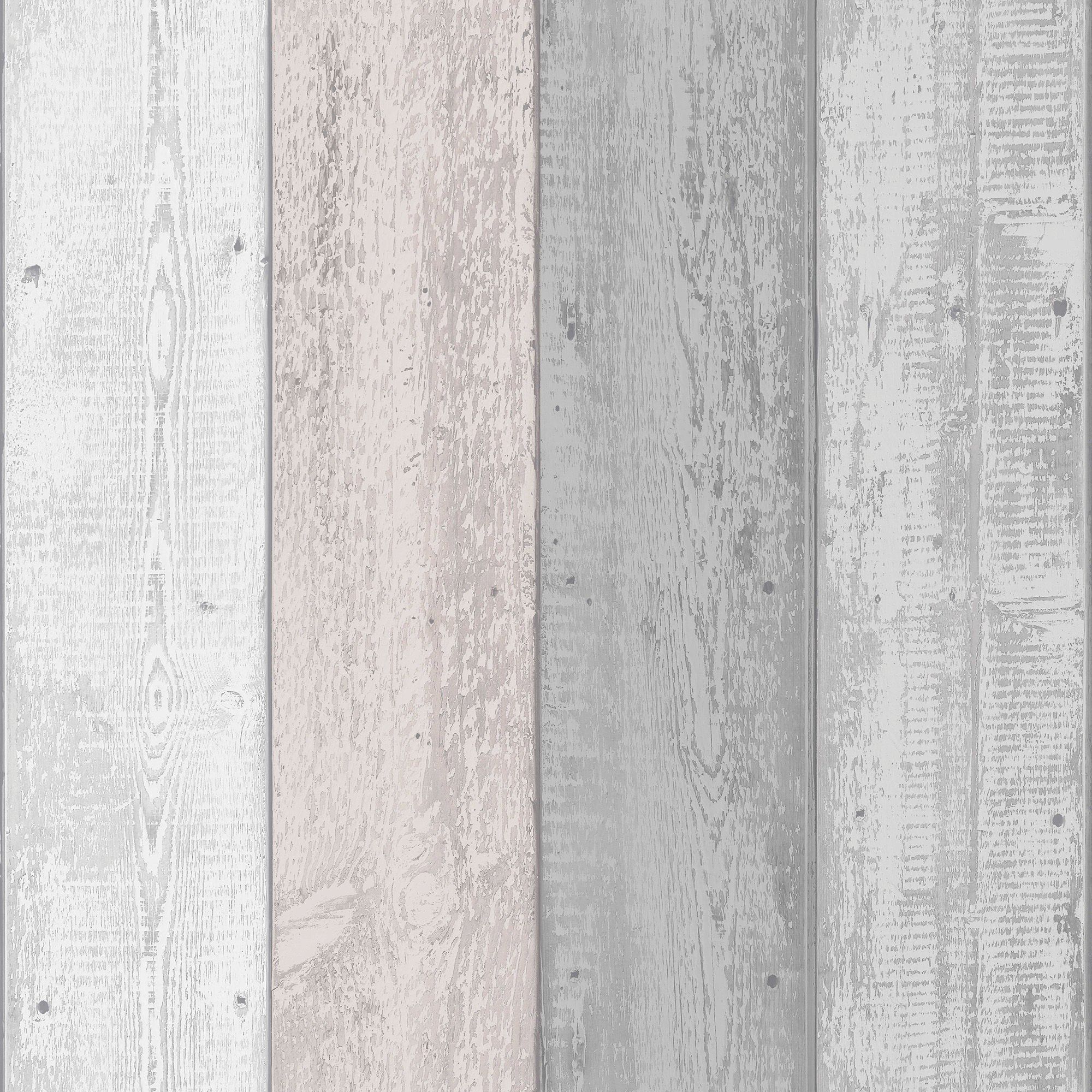 Arthouse Painted Wood Pink & Grey Wallpaper - 10.05m x 53cm