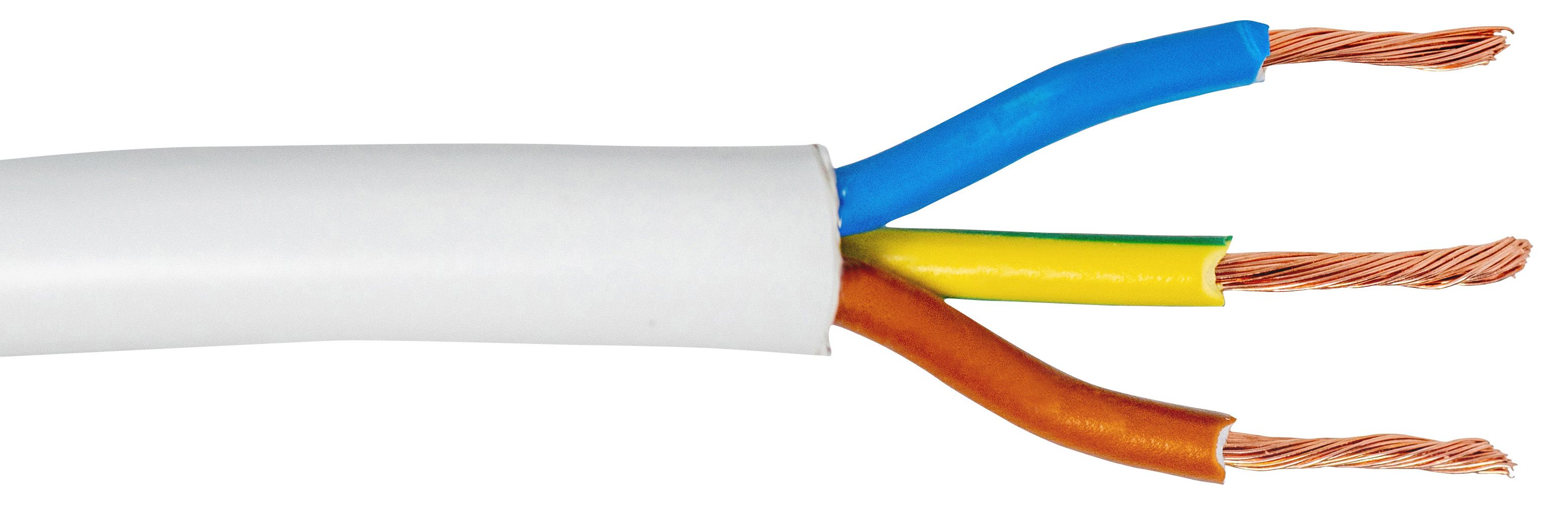 3 Core 3183Y White Round Flexible Cable - 0.75mm2 - 50m