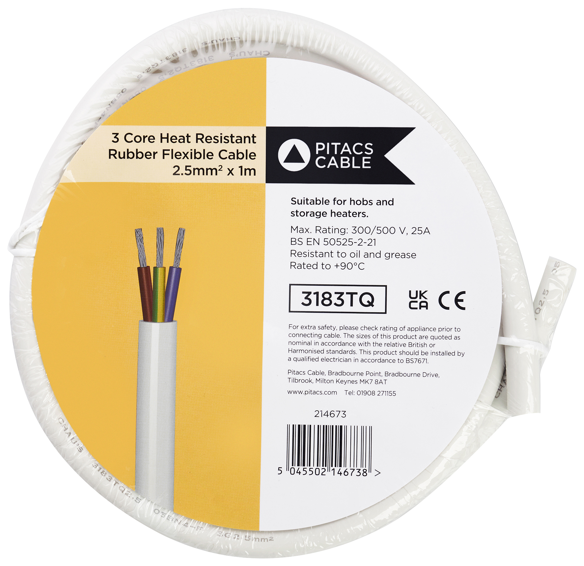 Pitacs 3 Core 3183TQ Cream Immersion Heat Resistant Flexible Cable - 2.5mm² - 1m