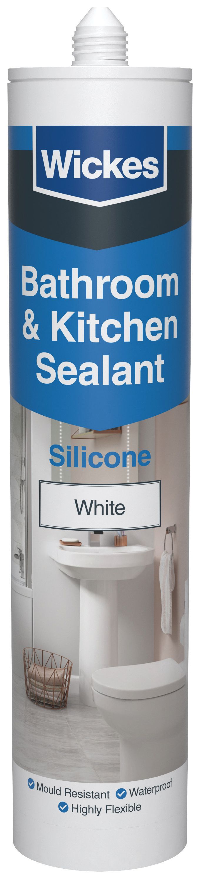 Wickes White Kitchen & Bathroom Silicone Sealant - 300ml