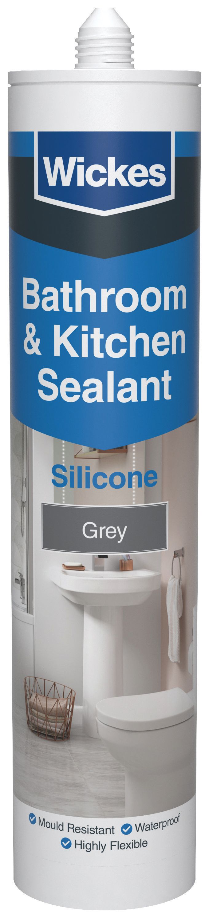 Image of Wickes Kitchen & Bathroom Silicone Sealant - Grey - 300ml