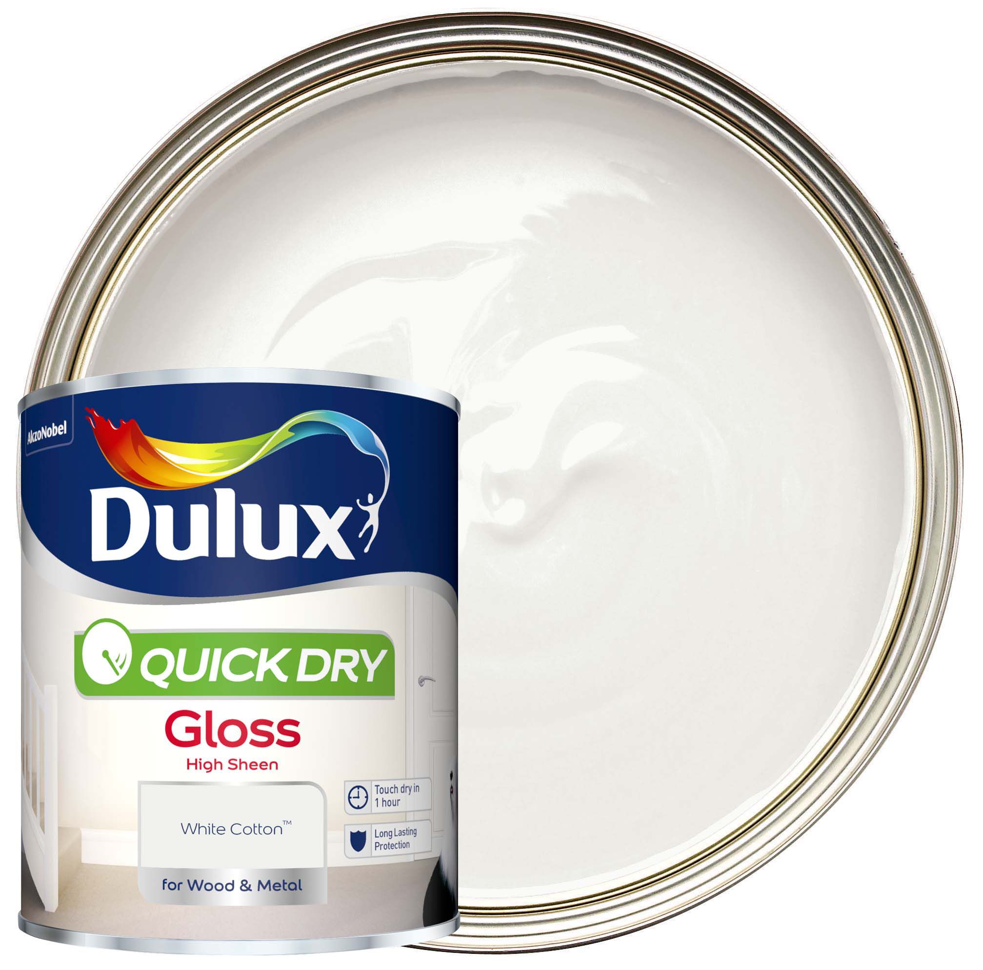Image of Dulux Quick Dry Gloss Paint - White Cotton Paint - 750ml