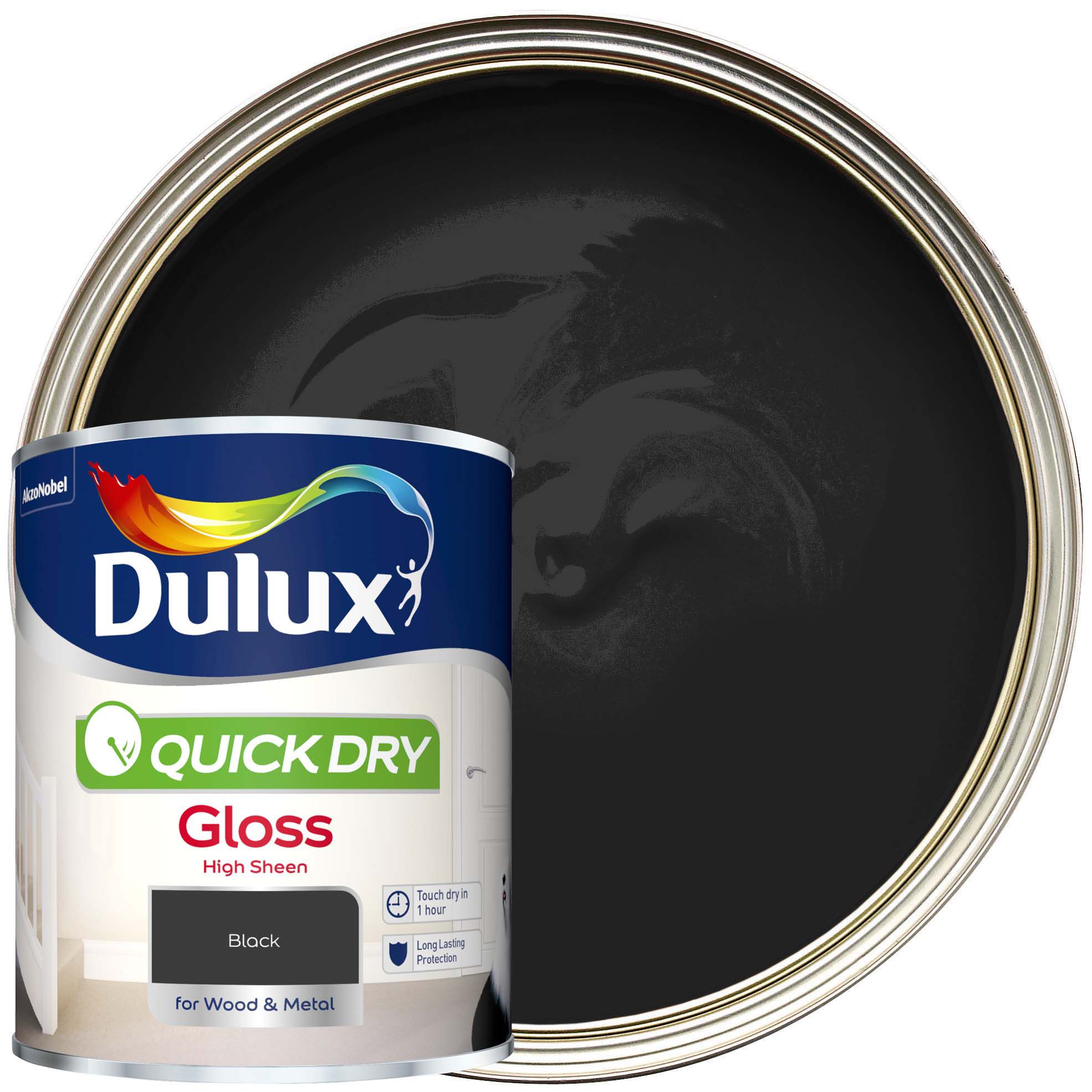 Image of Dulux Quick Dry Gloss Paint - Black Paint - 750ml