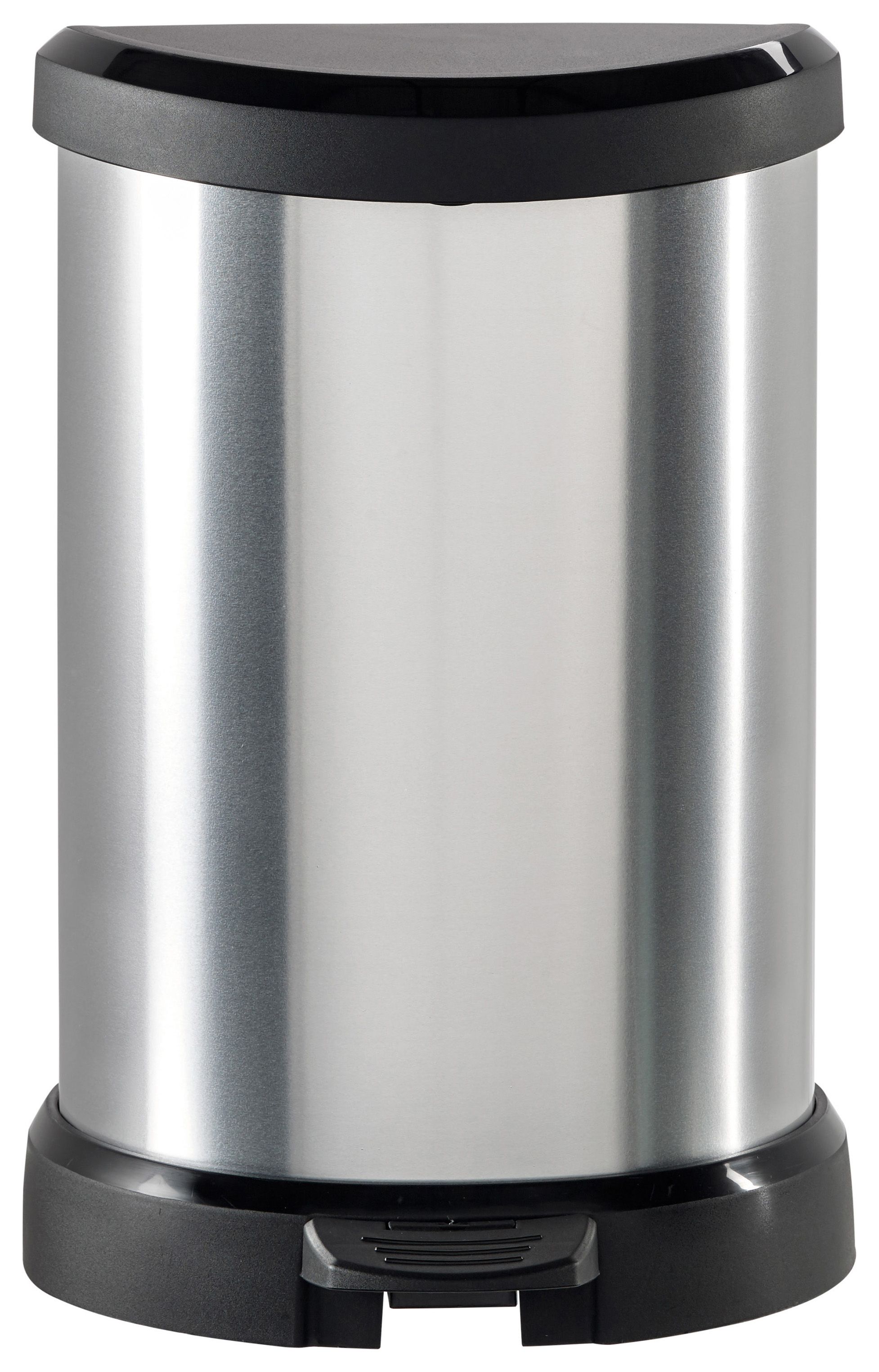Image of Curver Metal Effect Pedal Deco Bin, Silver, 20 Litre