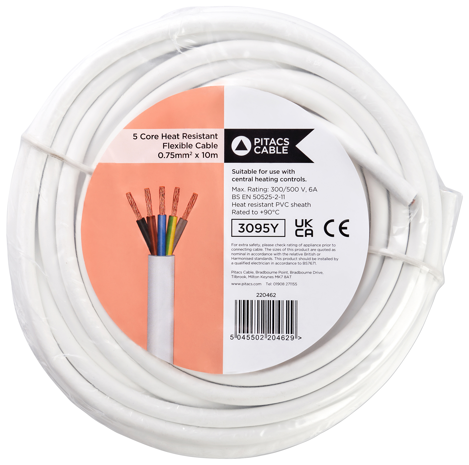 Image of 5 Core 3095Y White Heat Resistant Flexible Cable - 0.75mm² - 10m