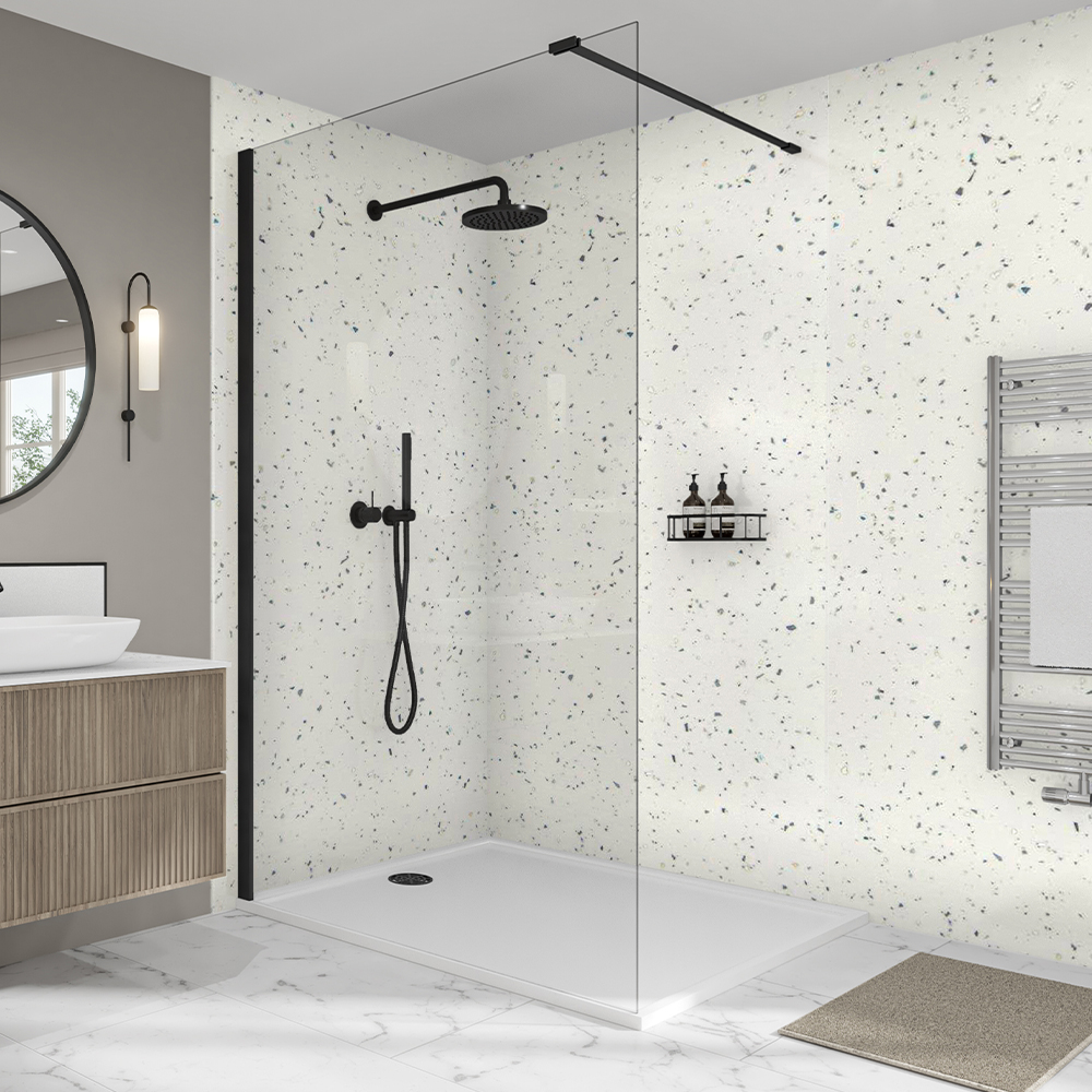 Mermaid Elite Quartzo Bianco Tongue & Groove Single Shower Panel - 2420 x 600mm