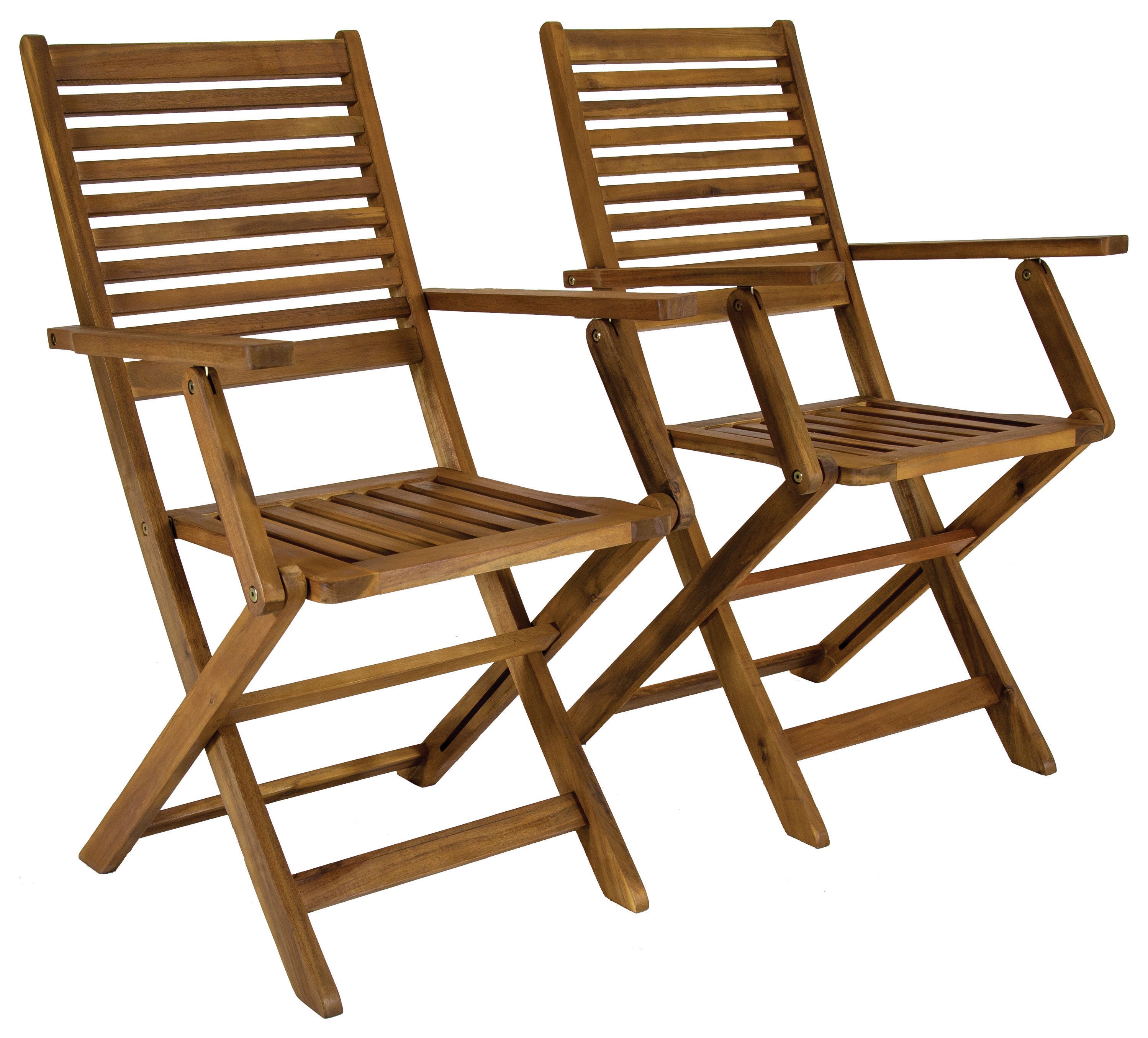 Charles Bentley FSC Acacia Pair of Wooden Foldable Garden Arm Chairs