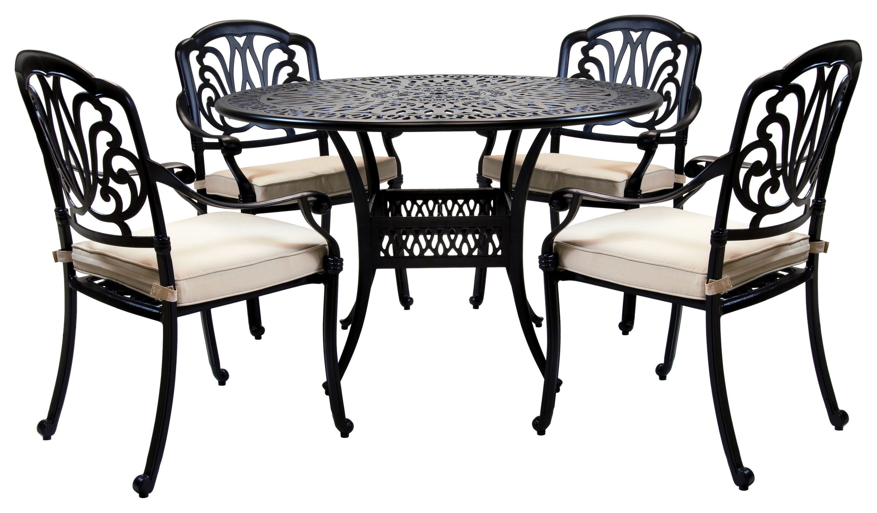 Charles Bentley 4 Seater Round Cast Aluminium Garden Dining Set - Black