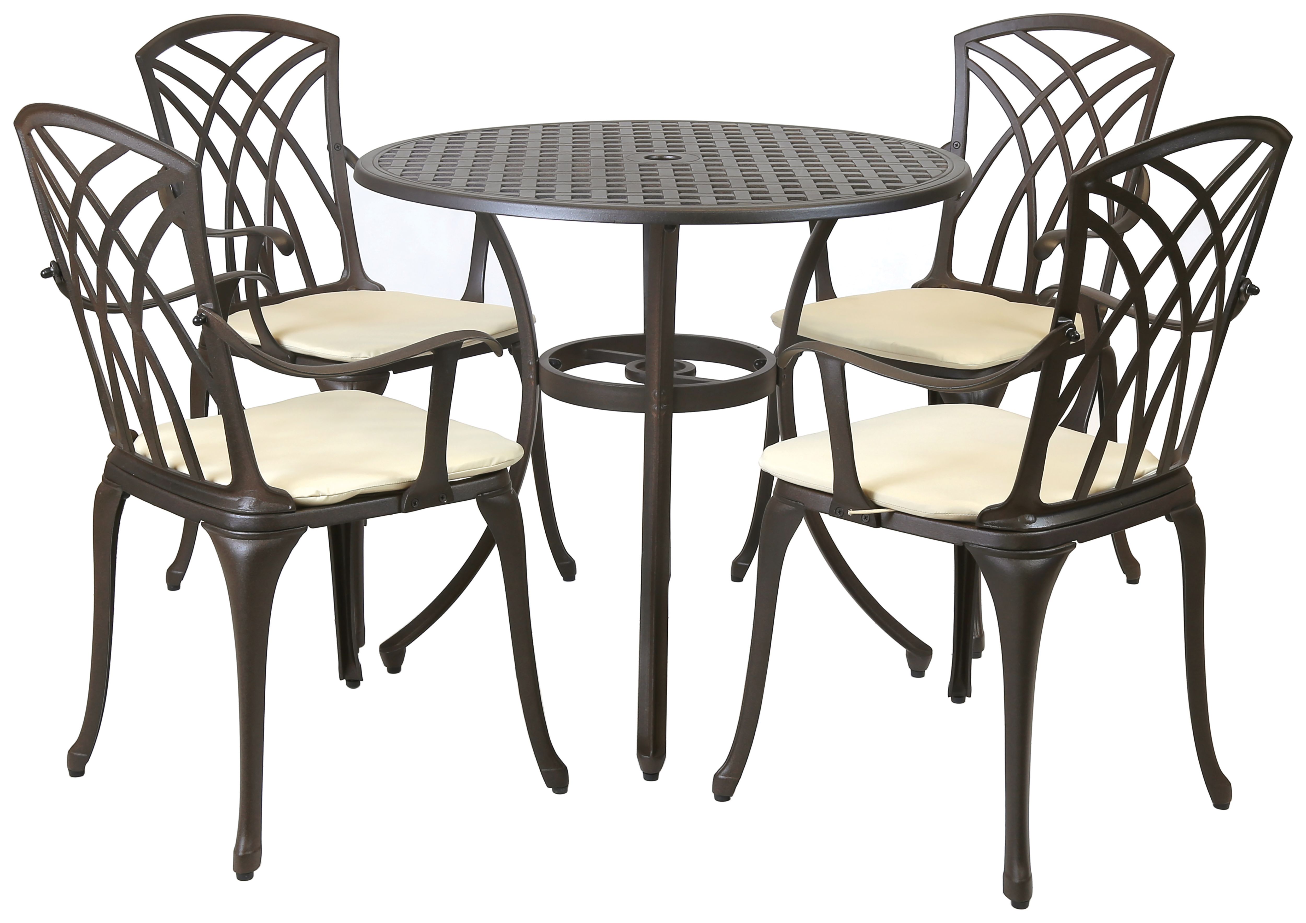 Charles Bentley 4 Seater Round Cast Aluminium Garden Dining Set - Black with Bronze Finish