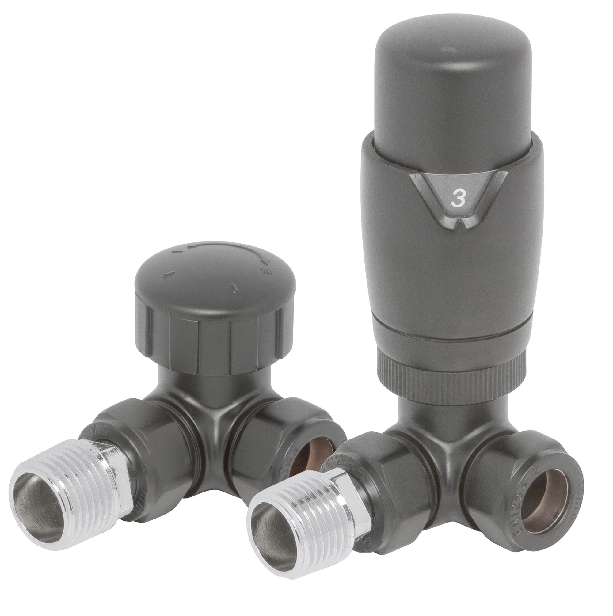 Towelrads Corner Thermostatic Radiator Valve & Lockshield Set - Anthracite