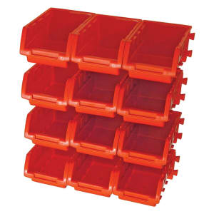 Faithfull 12 Plastic Storage Bins with Wall Mounting Rails