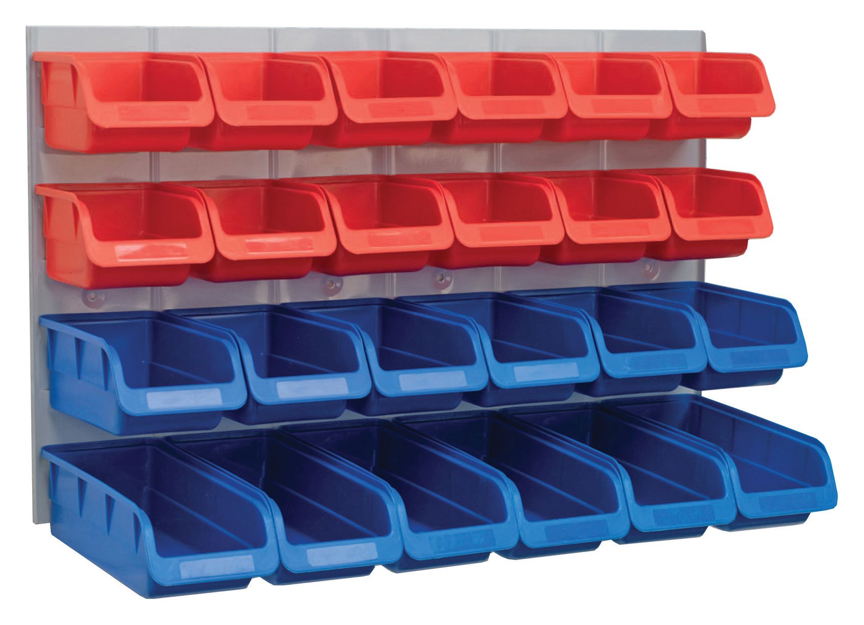 Faithfull 24 Plastic Storage Bins with Wall Metal Panel