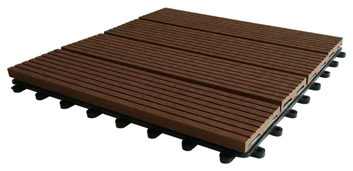 Image of Eva-Tech Brown Composite Grooved Deck Tile - 12 x 300 x 300mm - Pack of 4