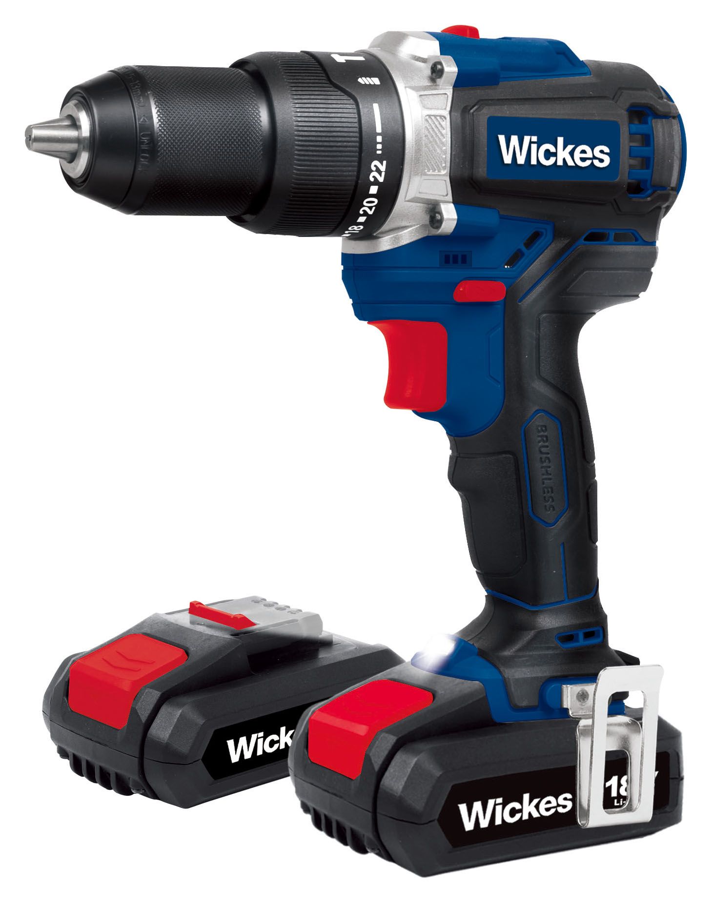 Image of Wickes 18V 2 x 2.0Ah Li-ion Cordless Brushless Combi Drill