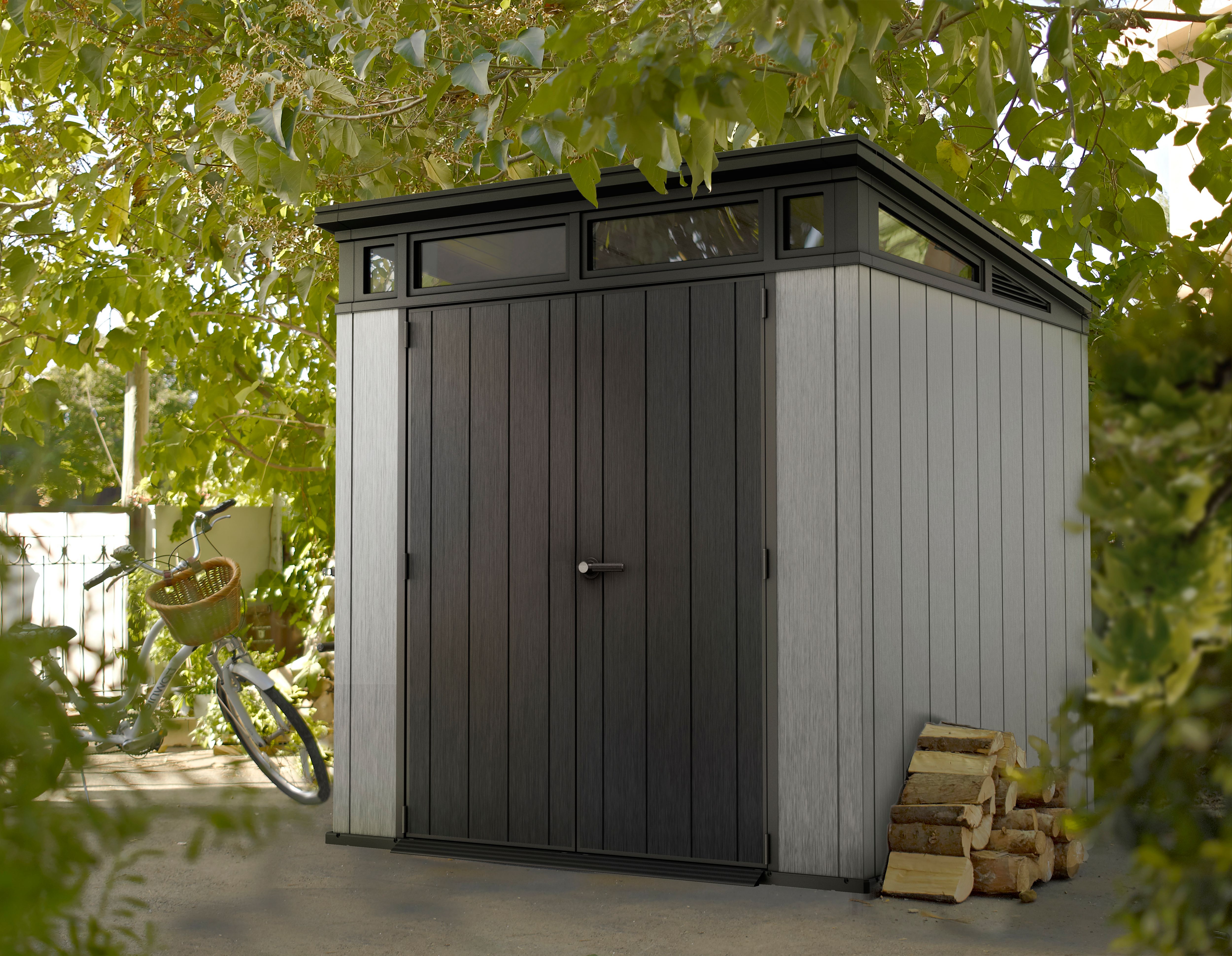Image of Keter Artisan 7 x 7ft Double Door Outdoor Pent Garden Storage Shed - Grey