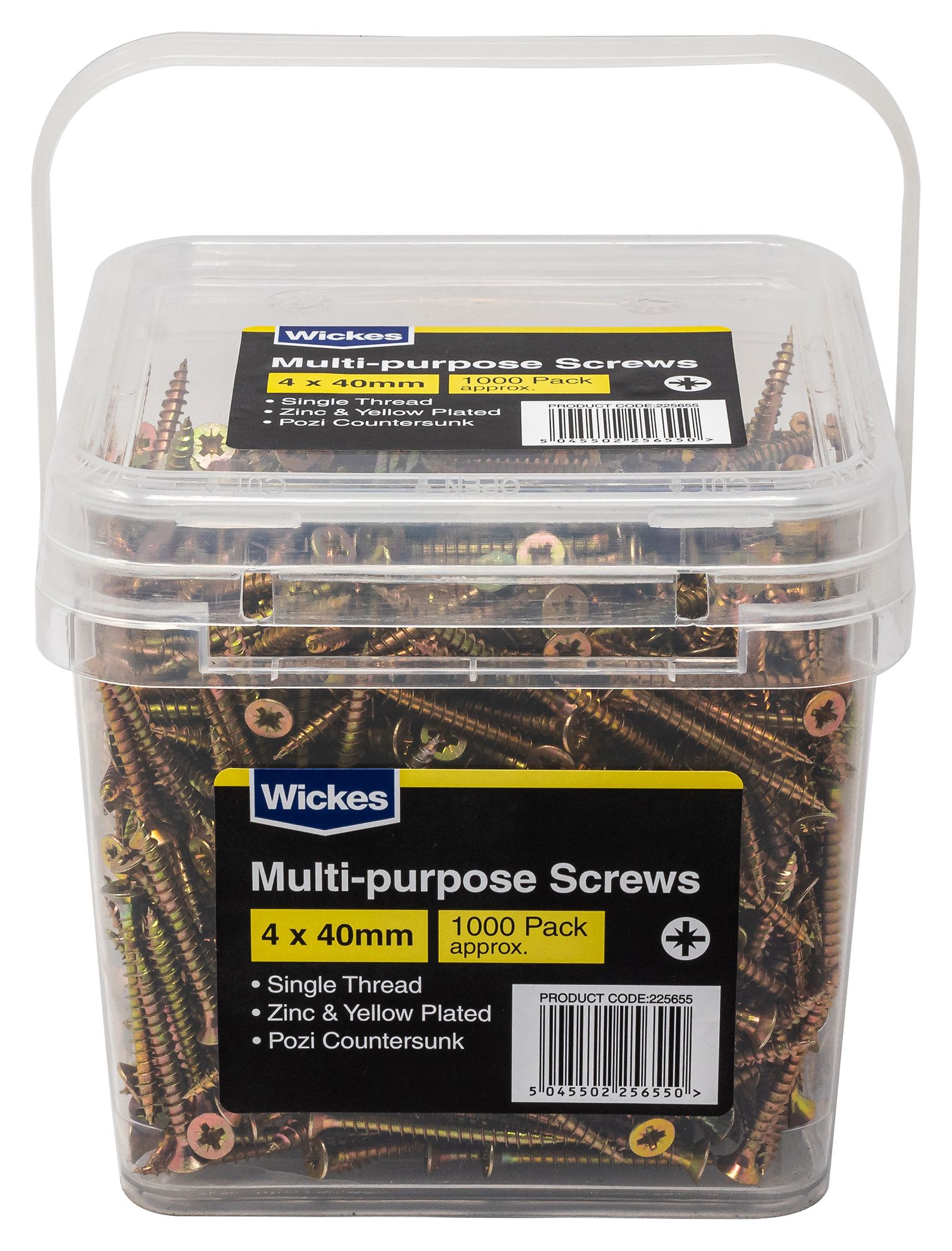 Wickes Single Thread Zinc & Yellow Screw Tub - 4 X 40mm Pack Of 1000