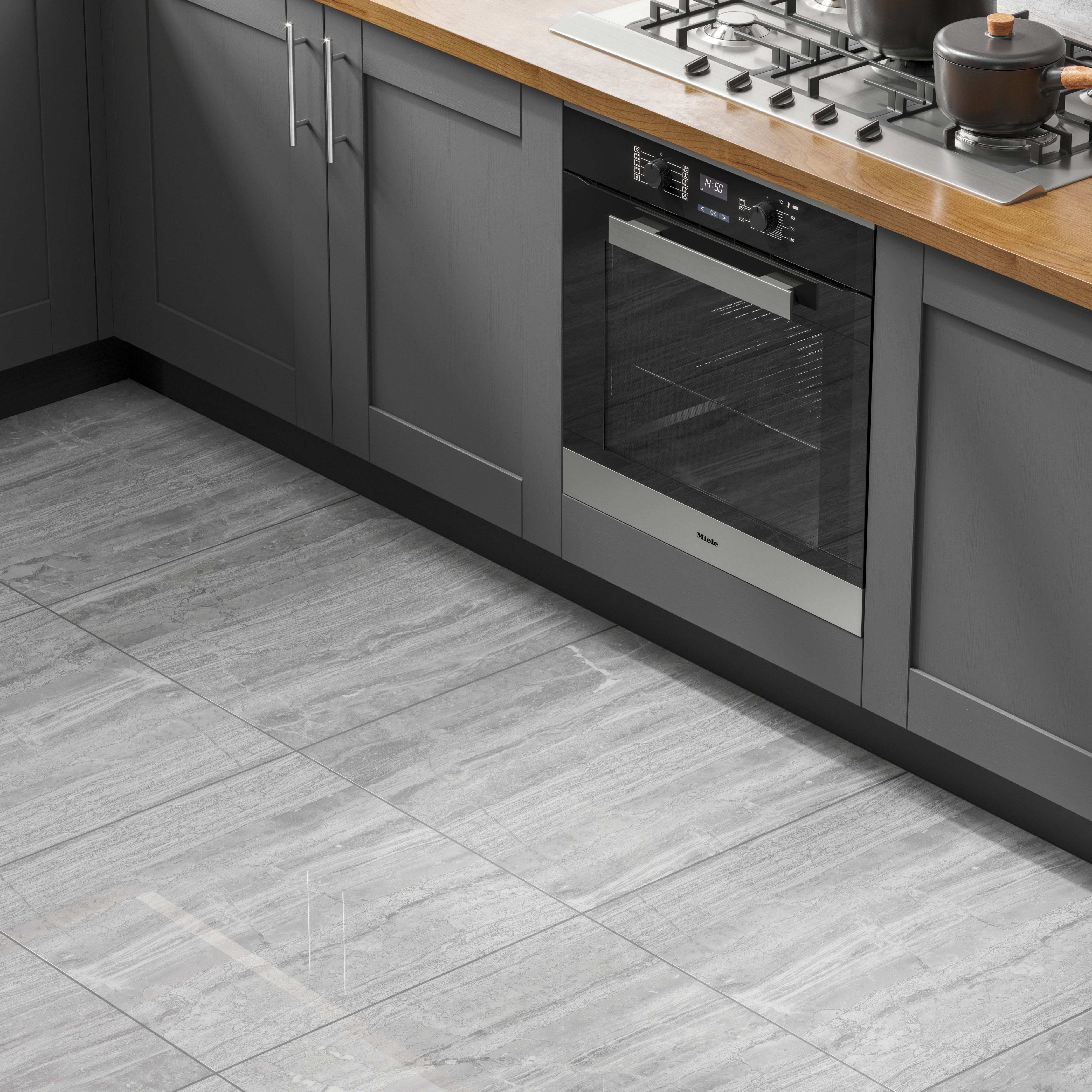 Image of Wickes Olympia Light Grey Polished Stone Porcelain Wall & Floor Tile - 600 x 600mm