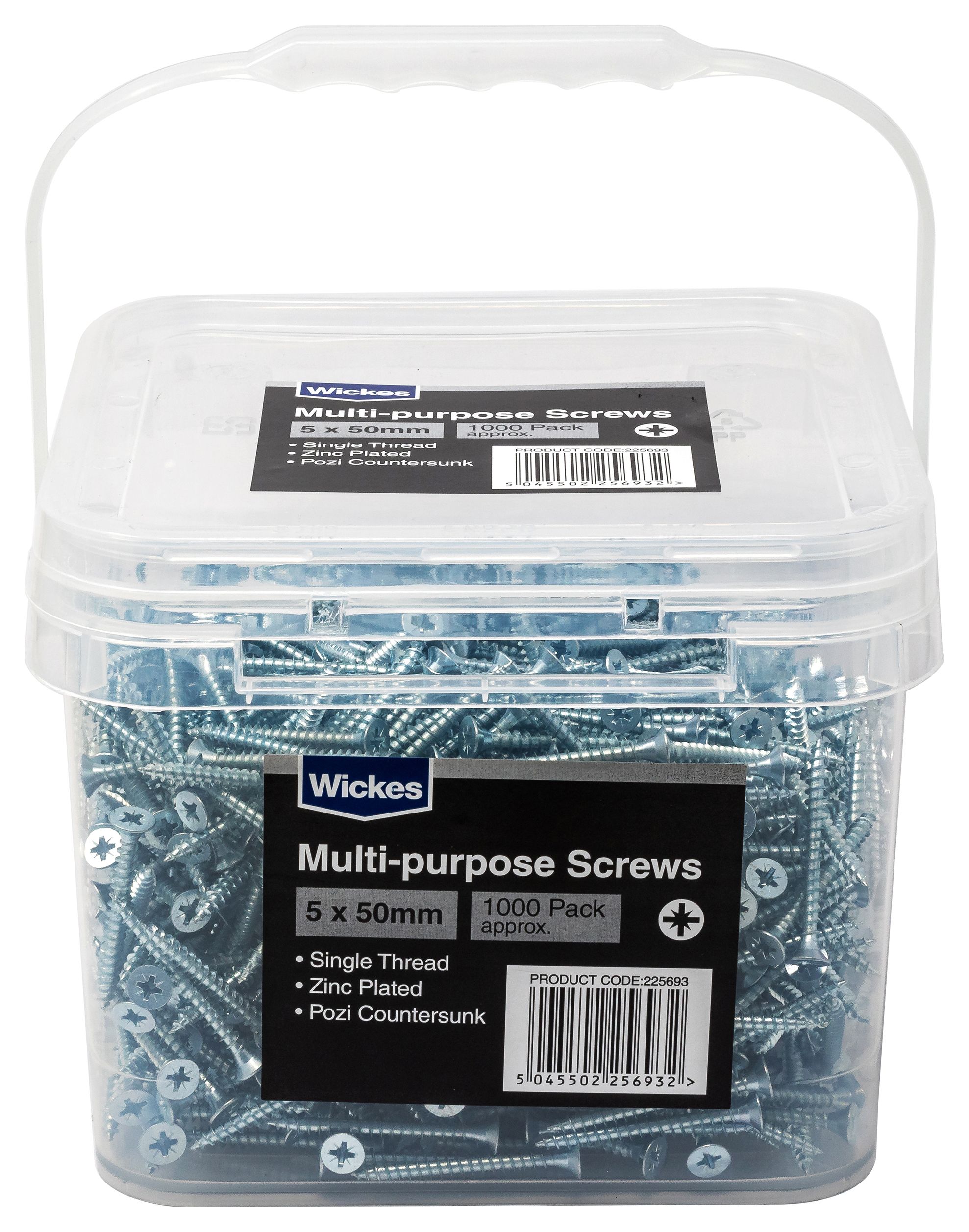 Image of Wickes Single Thread Zinc Plated Screw Tub - 5 X 50mm Pack Of 1000