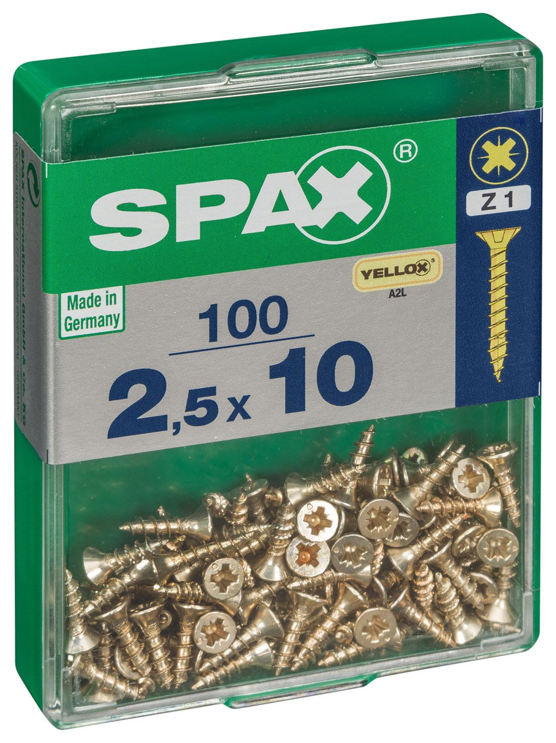 Spax Pz Countersunk Yellox Screws - 2.5x10mm Pack Of 100