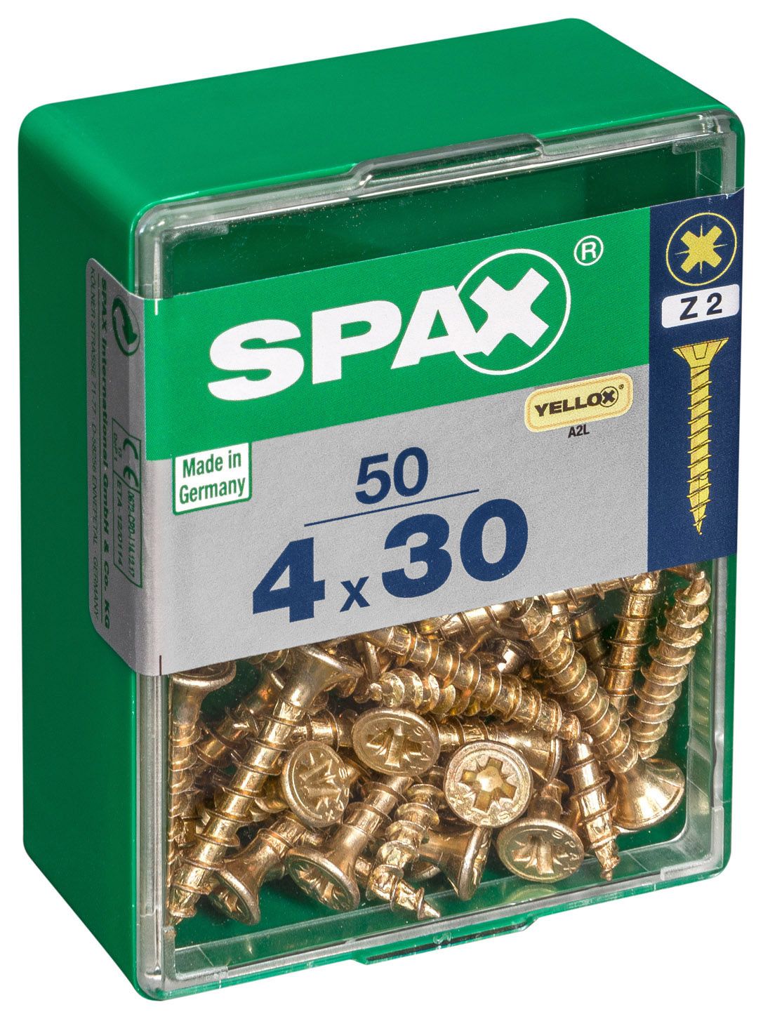 Spax Pz Countersunk Yellox Screws - 4x30mm Pack Of 50