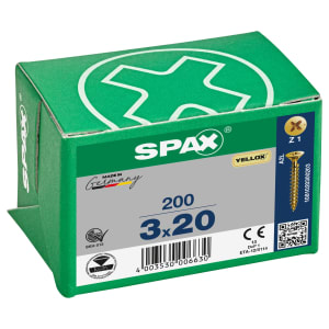 Spax Pz Countersunk Yellox Screws - 3x20mm Pack Of 200