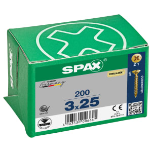 Spax Pz Countersunk Yellox Screws - 3x25mm Pack Of 200