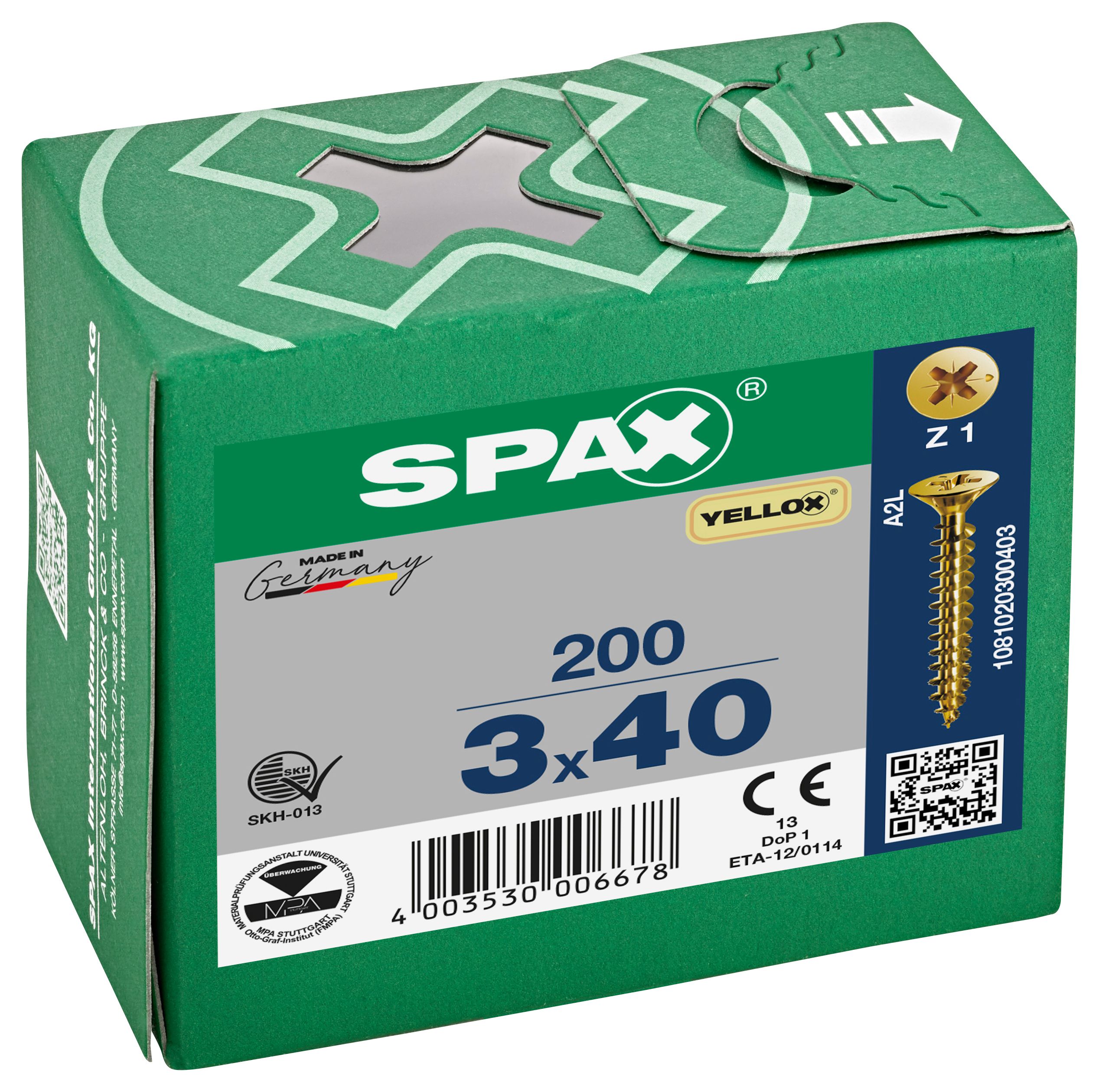 Image of Spax Pz Countersunk Yellox Screws - 3x40mm Pack Of 200