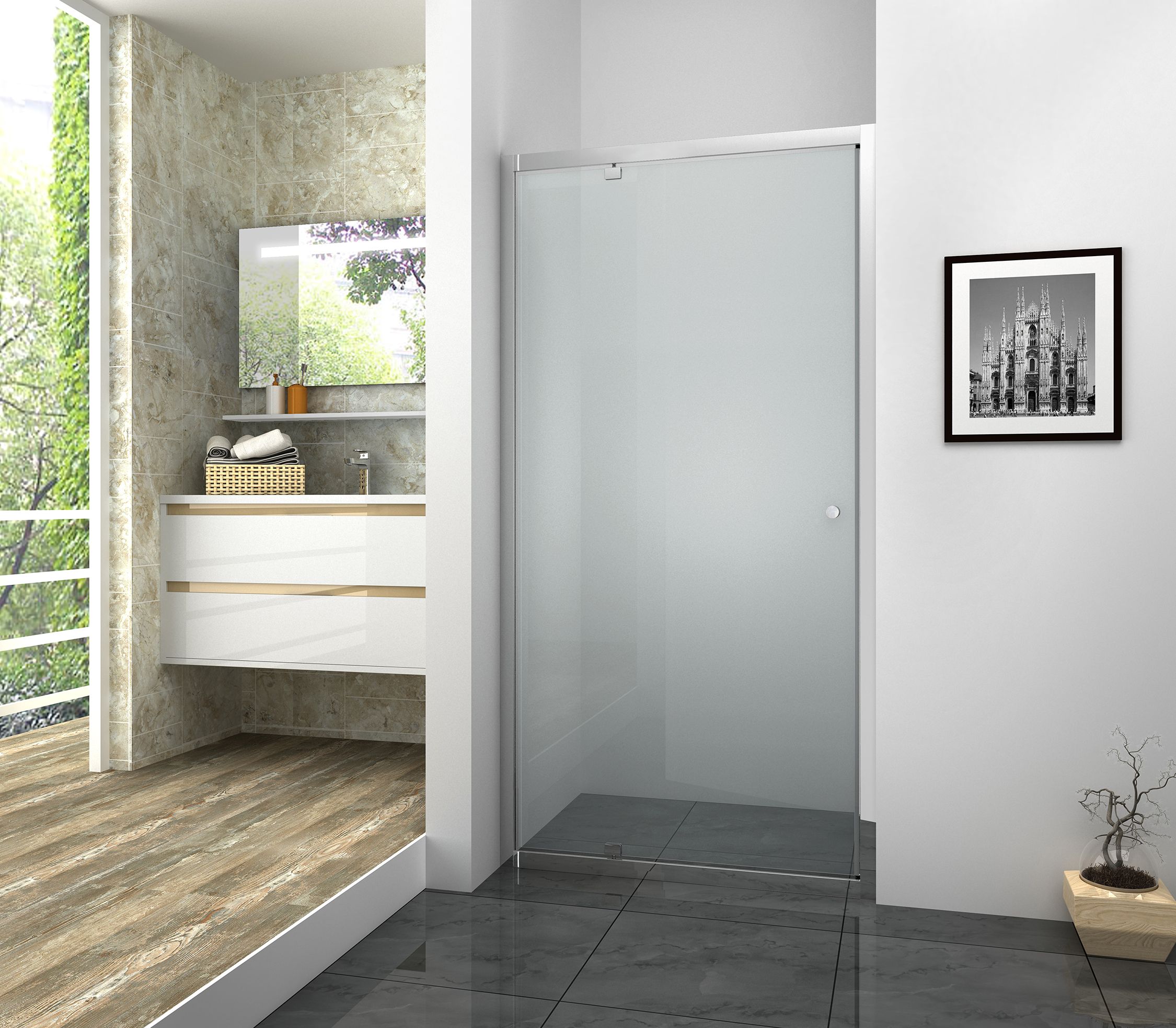 Vision 6mm Chrome Framed Pivot Shower Door Only - 1850 x 760mm