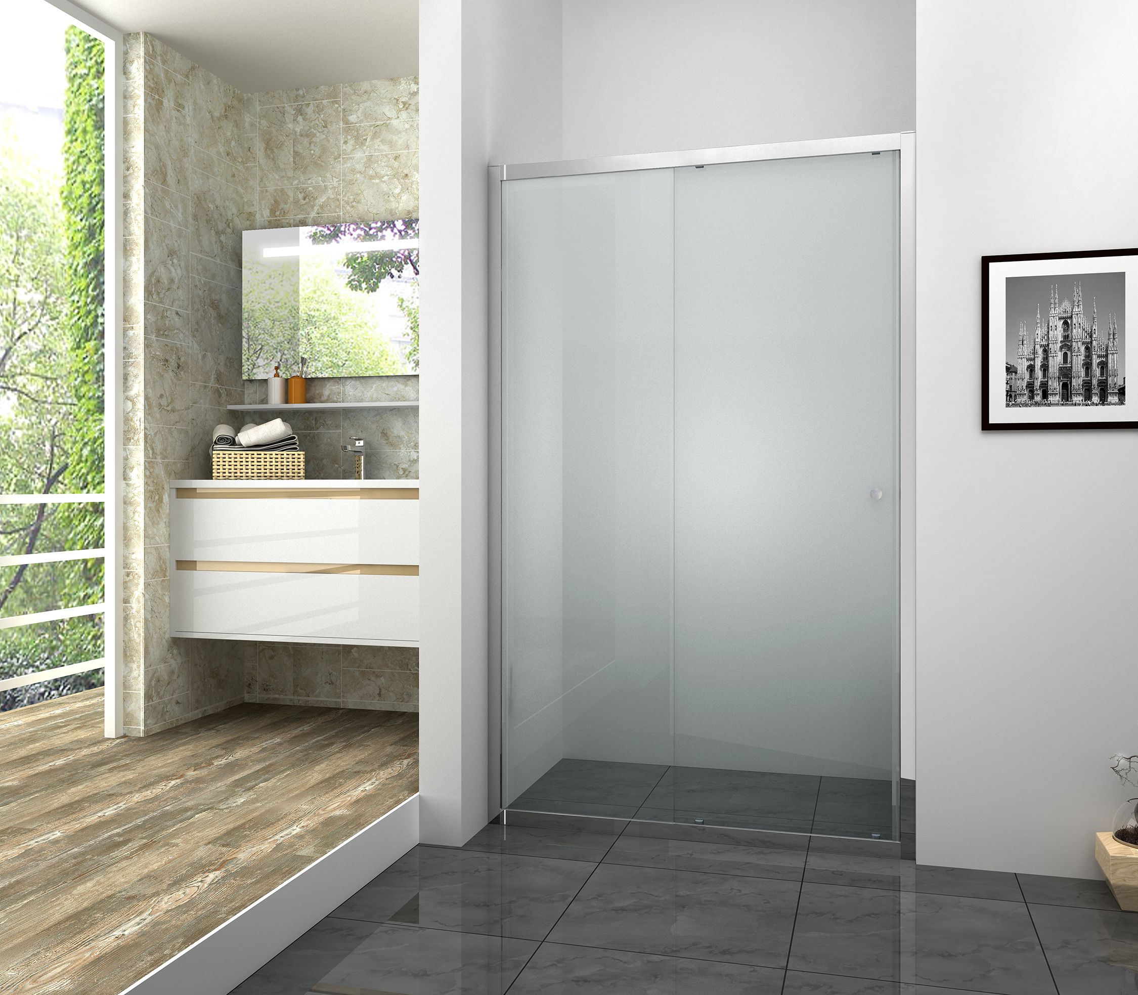 Image of Vision 6mm Chrome Framed Sliding Shower Door Only - 1850 x 1200mm