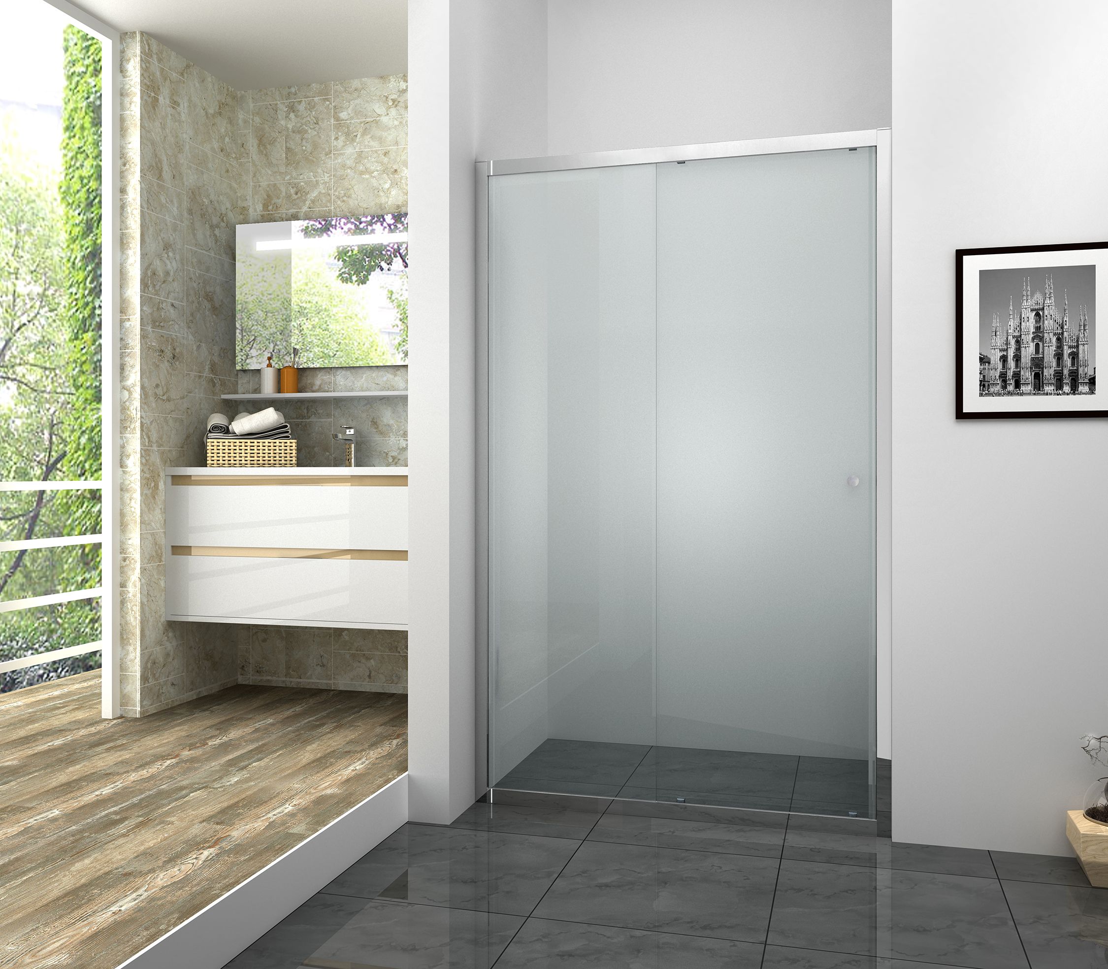 Image of Vision 6mm Chrome Framed Sliding Shower Door Only - 1850 x 1700mm