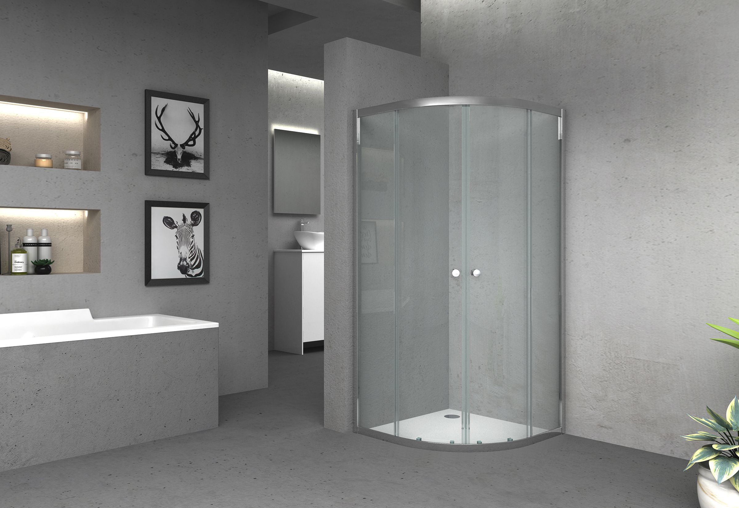 Image of Vision 6mm Chrome Offset Quadrant Framed Shower Enclosure - 1850 x 900mm