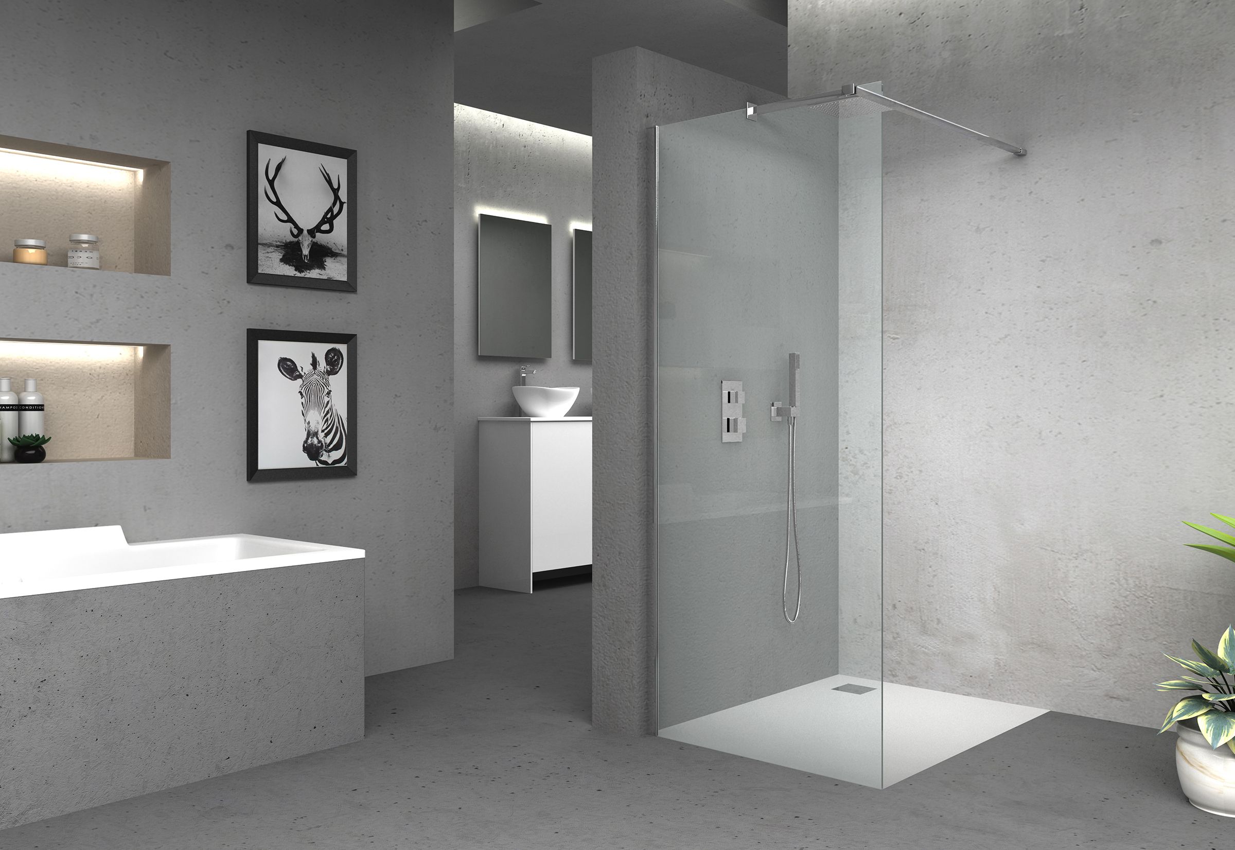 Image of Vision 6mm Frameless Wet Room Shower Glass Panel - 1850 x 300mm