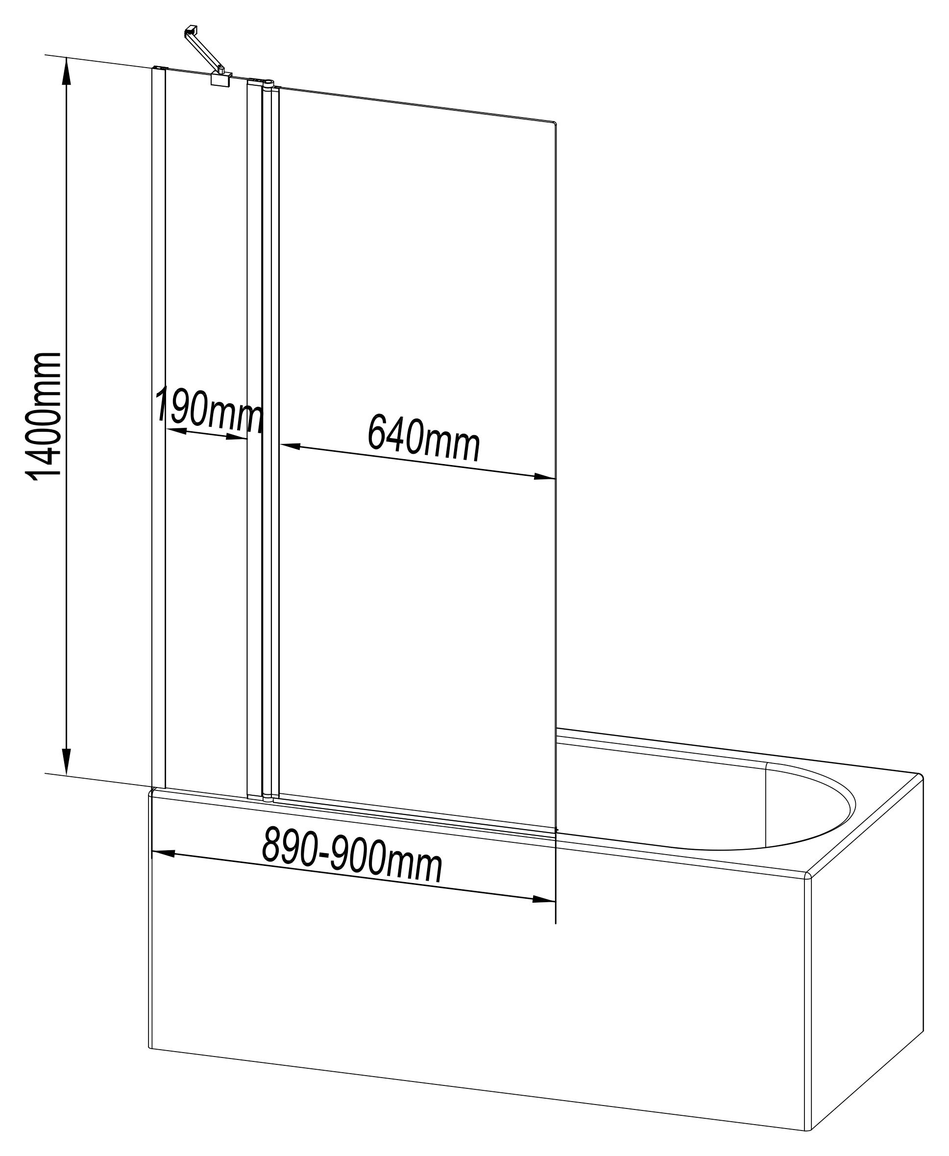 Image of Wickes 6mm Fixed Half Framed Bath Screen - 1400 x 900mm
