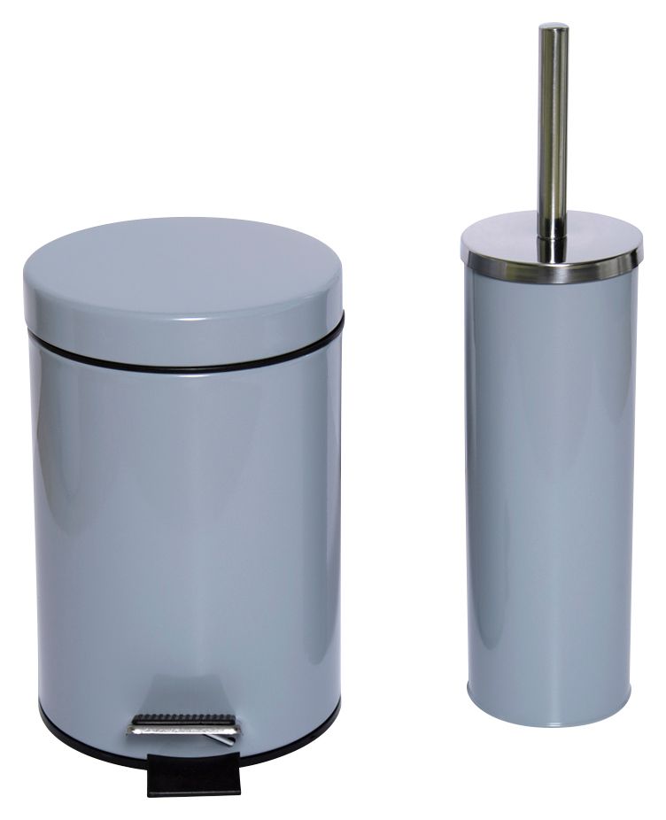 Image of Wickes 3 Litre Grey Bin & Toilet Brush with Holder