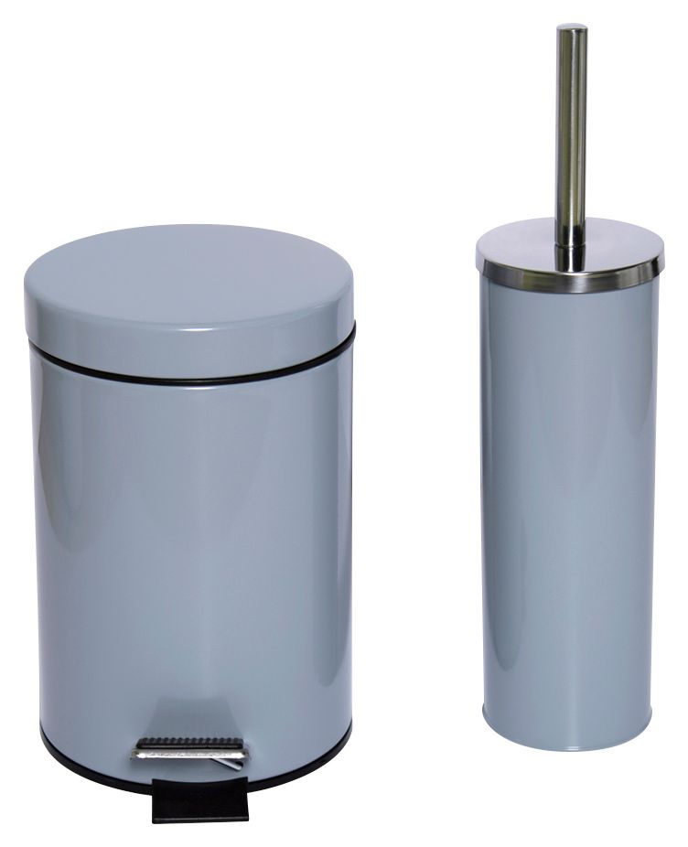 Wickes 3 Litre Grey Bin & Toilet Brush with Holder