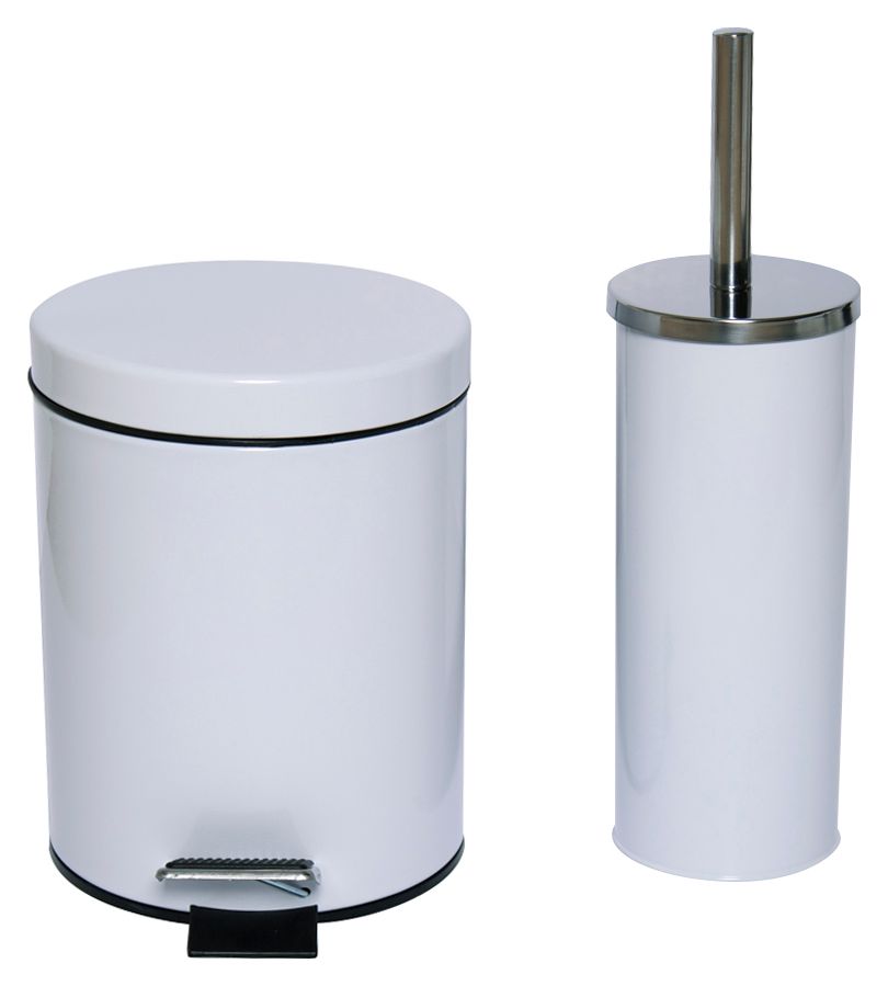 Image of Wickes 3 Litre White Bin & Toilet Brush with Holde