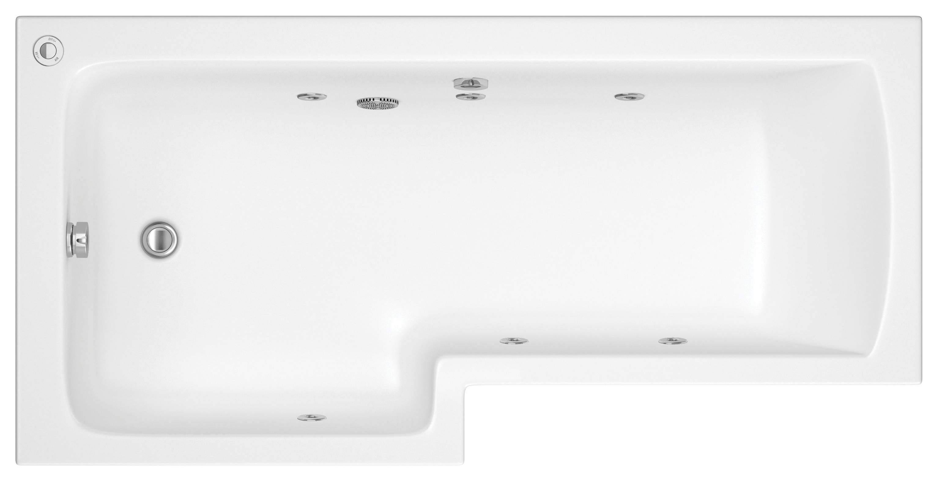 Wickes Veroli 6 Jet Left Hand Reinforced L-Shaped Whirlpool Bath - 1700 x 850mm