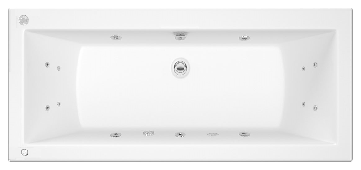 Wickes Camisa Left Hand 14 Jet Double Ended Reinforced LED Light Whirlpool Bath - 1700 x 750mm