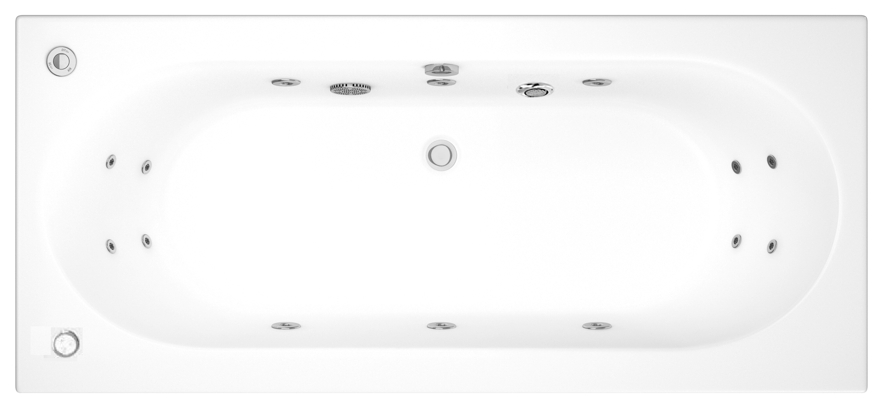 Wickes Forenza Left Hand 14 Jet Double Ended Reinforced LED Light Whirlpool Bath - 1700 x 750mm