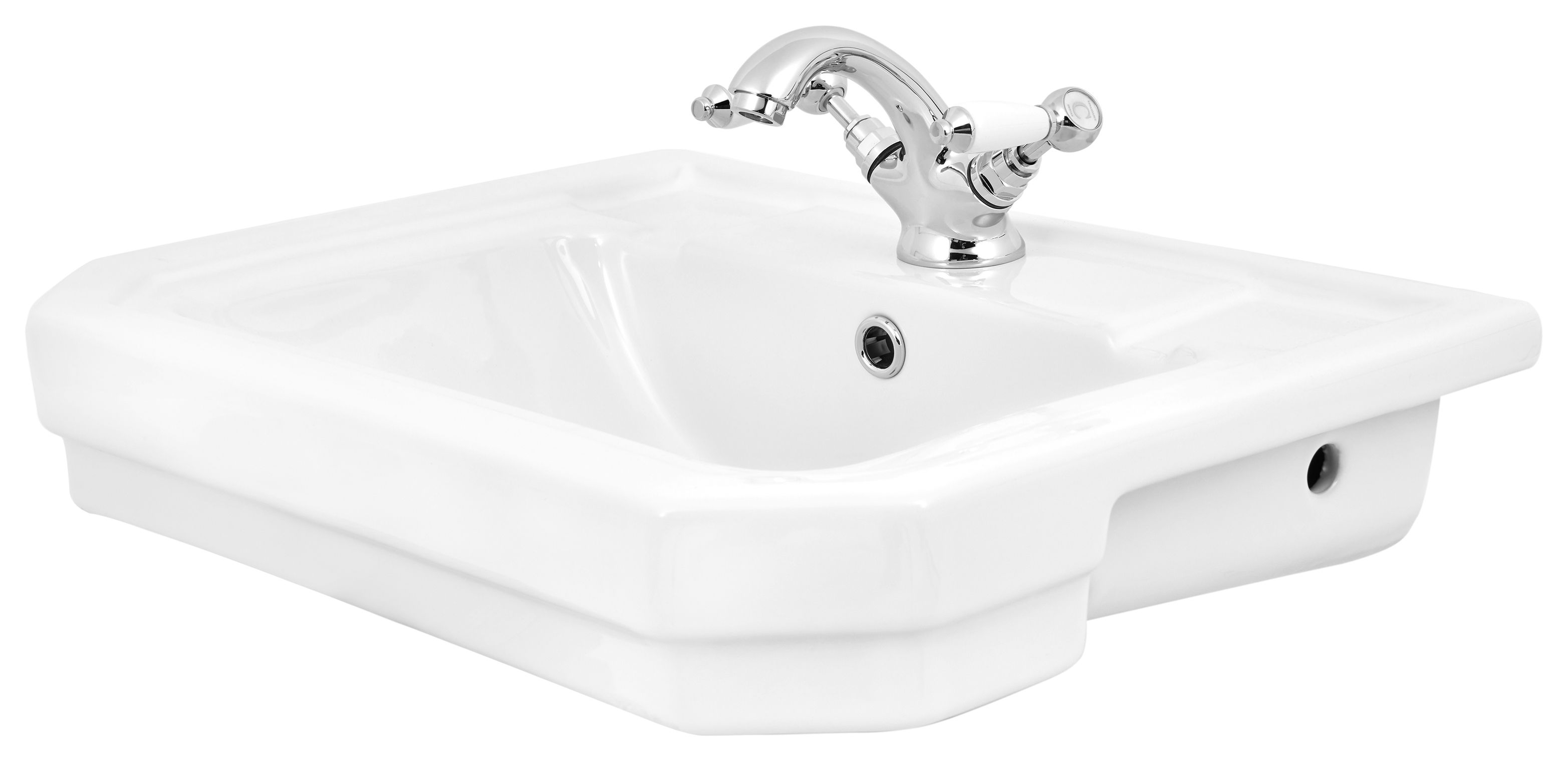 Image of Wickes Oxford Traditional 1 Tap Hole Semi Recessed Bathroom Basin - 550mm