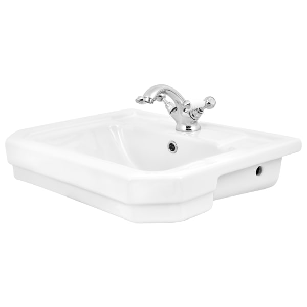 Oxford Traditional 1 Tap Hole Semi Recessed Bathroom Basin - 550mm