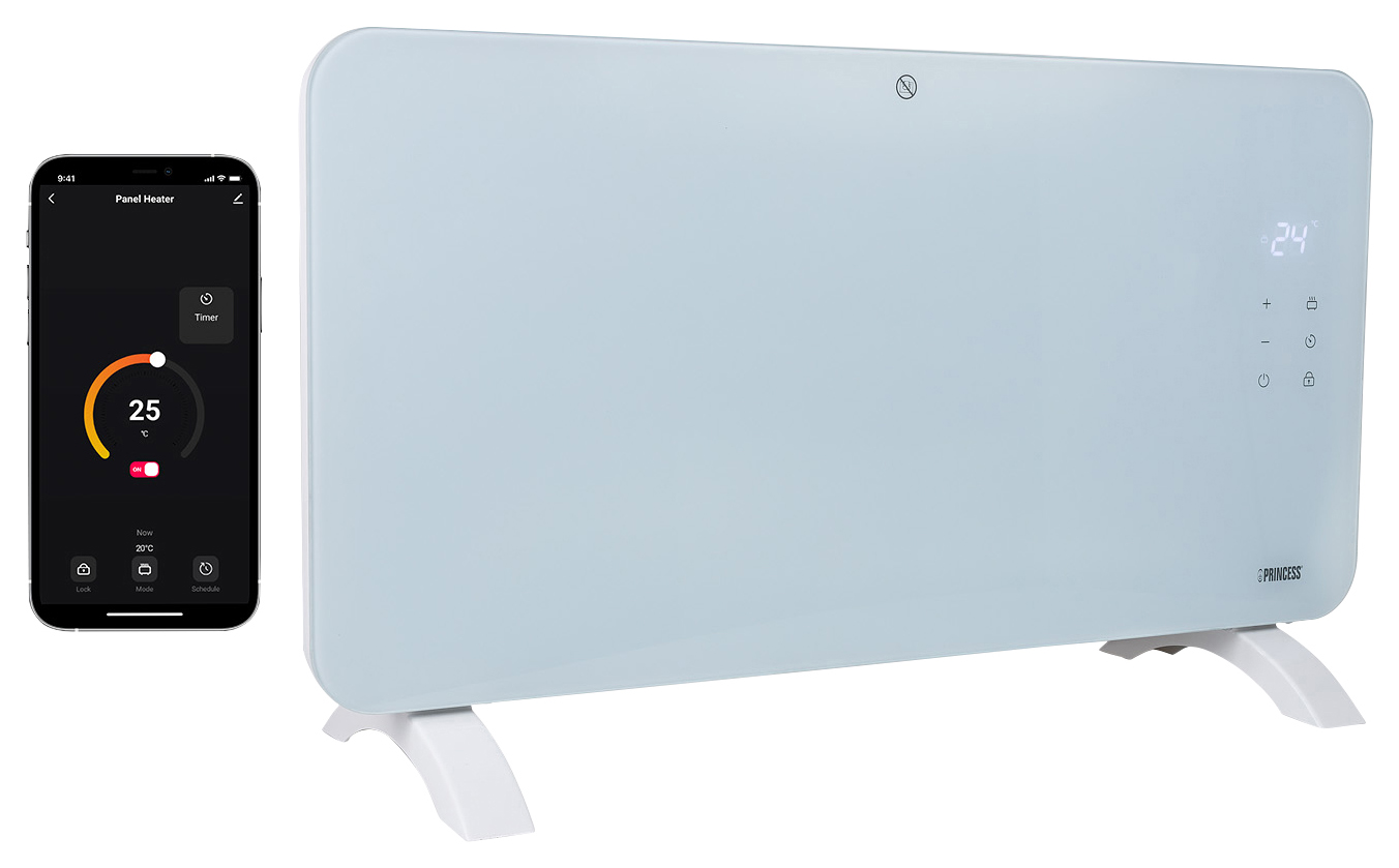 Princess Smart 1500W Glass Panel Heater - White