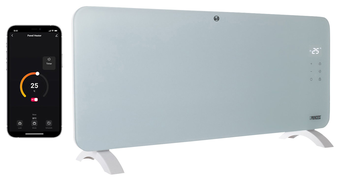 Princess Smart 2000W Glass Panel Heater - White