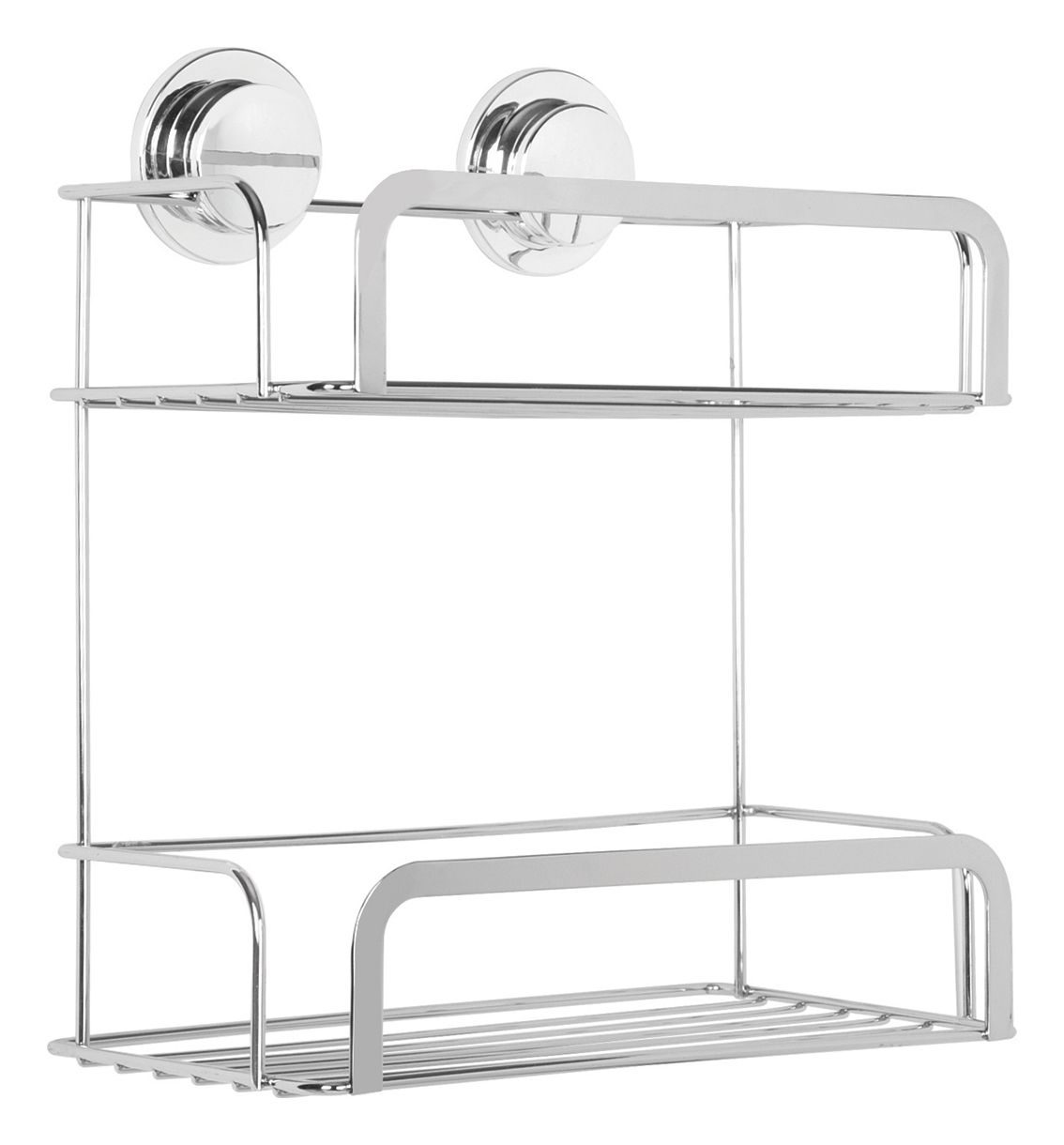 Croydex Stick & Lock 2 Tier Chrome Cosmetic Storage Basket - 93 x 255mm